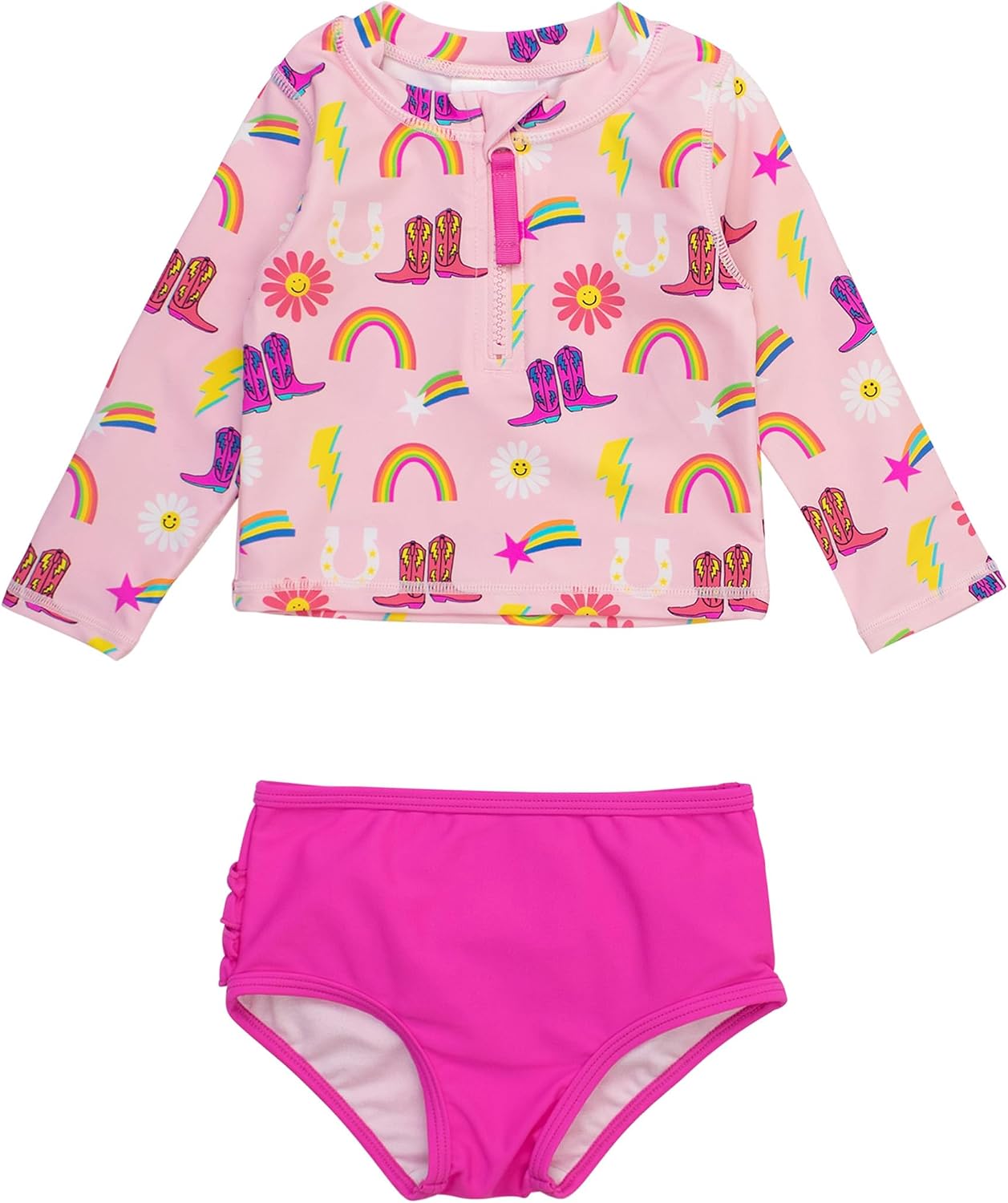 Thumbnail 4 de RuffleButts Baby/Toddler Girls Long Sleeve Rash Guard 2-Piece Swimsuit Set with UPF 50+ and Zipper