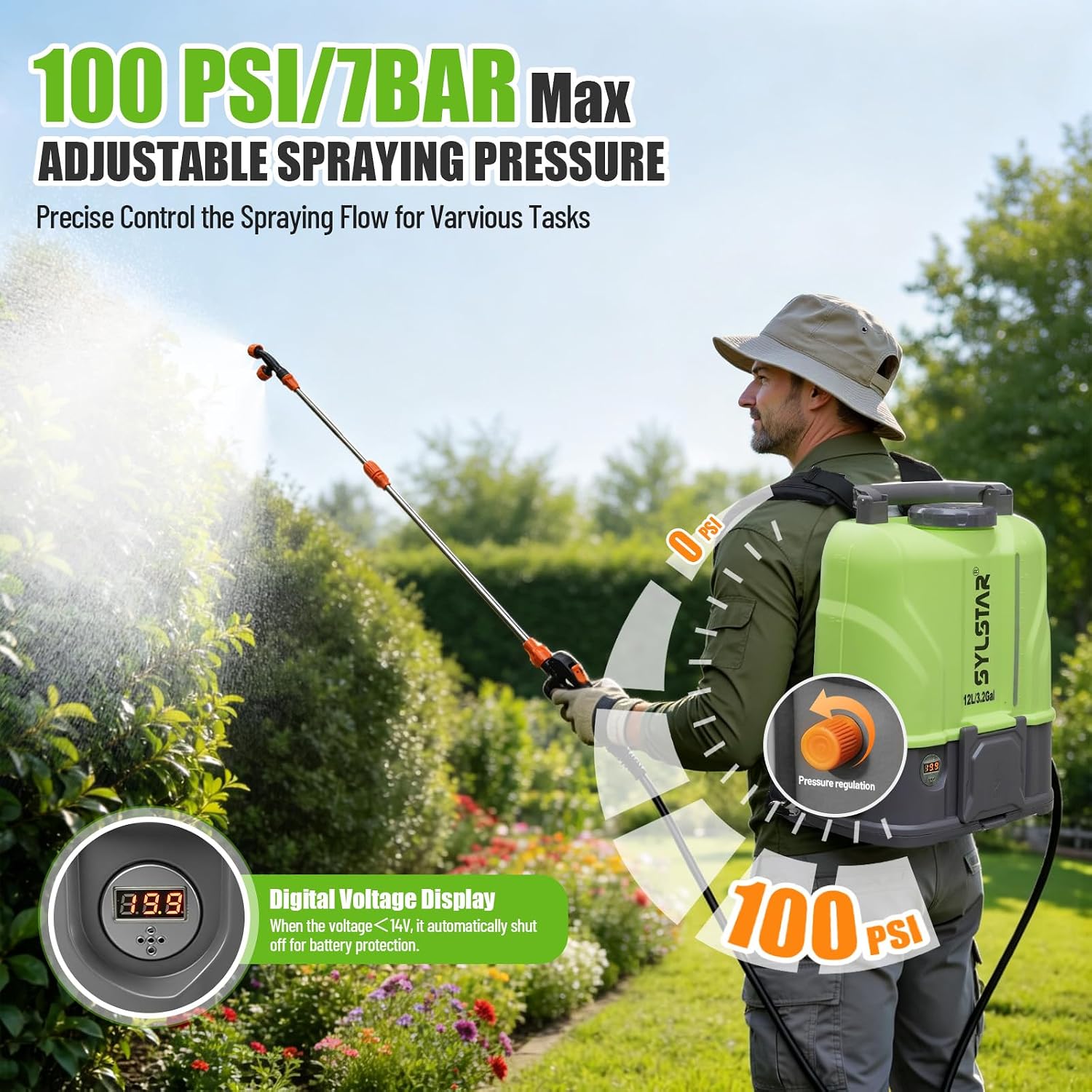 Thumbnail 2 de SYLSTAR Pulverisateur Électrique 12 L – 7 Bar, Dos, Compatible DeWalt 18V et Milwaukee 18V
