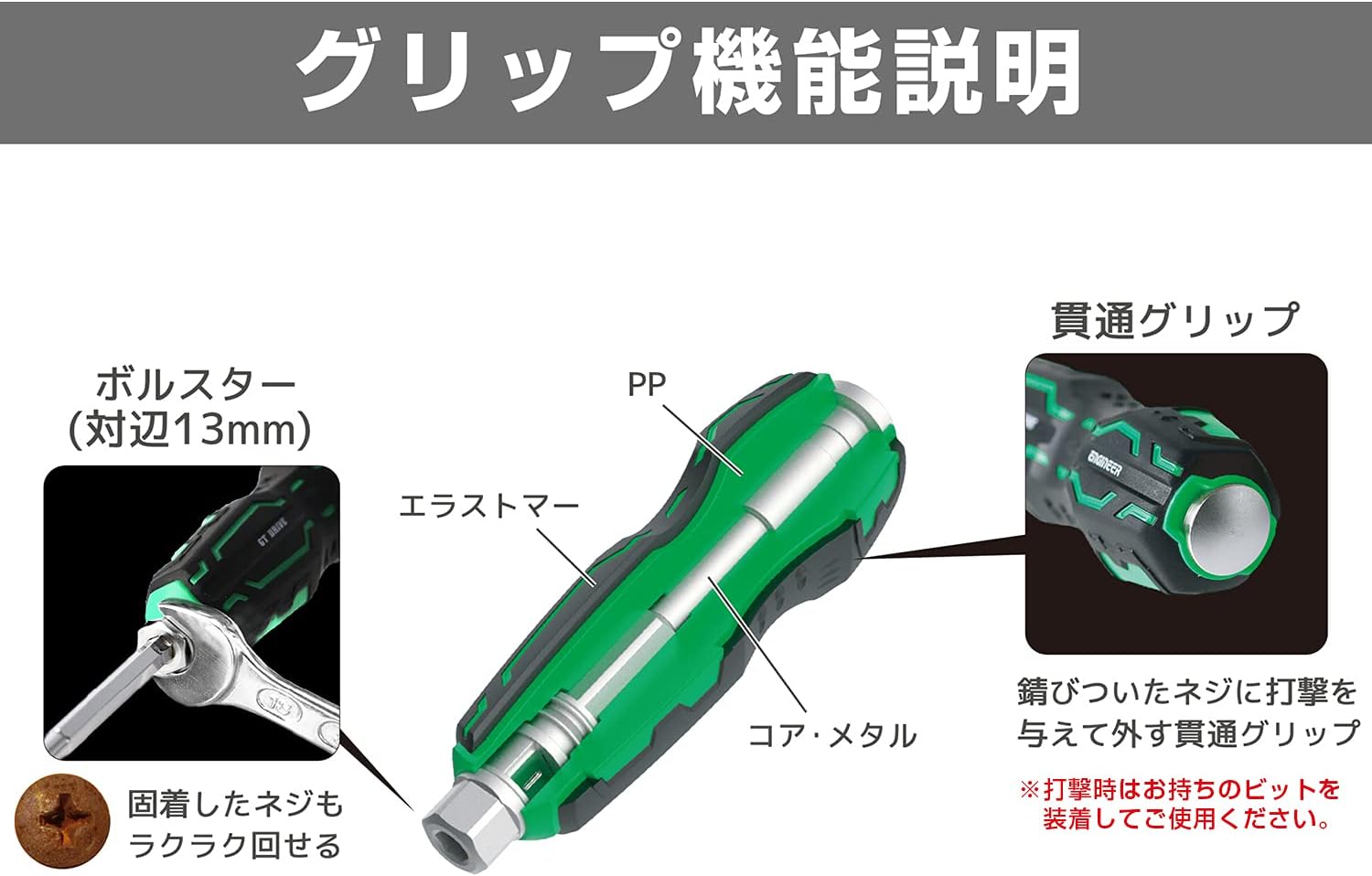 Thumbnail 4 de ENGINEER ネジザウルスGTドライヴ01 DZ-71 ボルスター付き貫通ドライバー No.2
