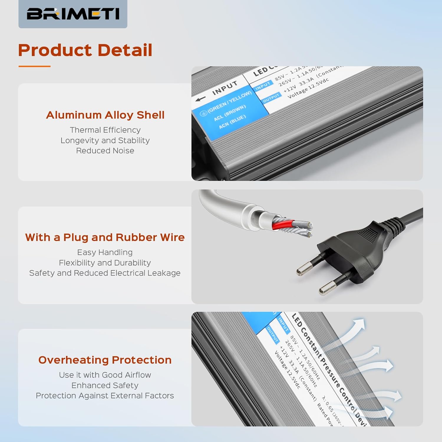 Thumbnail 6 de BRIMETI Transformador 220V a 12V 100W IP67 para Tiras LED 💡