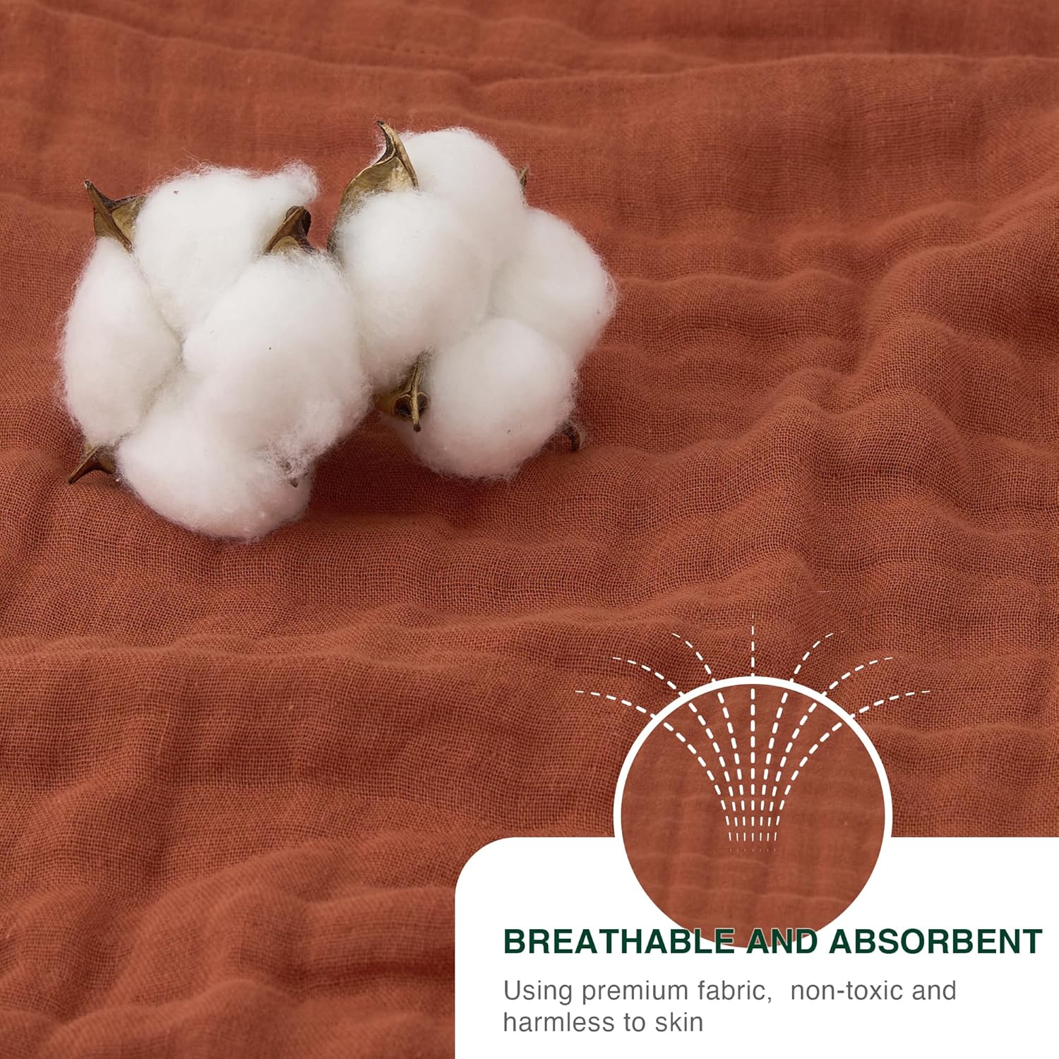 Thumbnail 3 de Love’s Cabin 100% Cotton Muslin Blanket (6-Layer Gauze), King Size 108 x 90 Inches, Orange