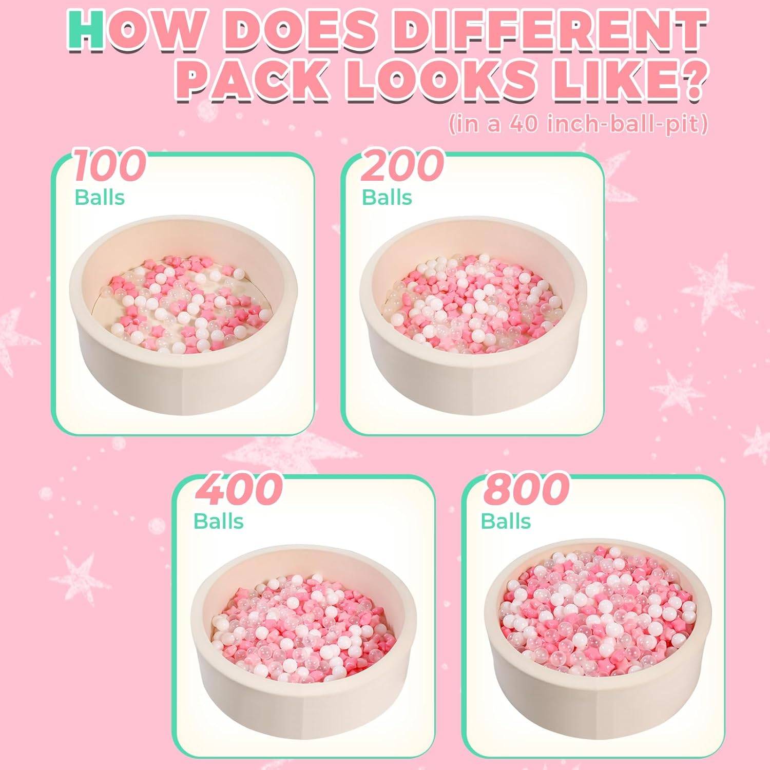 Thumbnail 5 de TRENDPLAY Ball Pit Balls Star and Heart Shapes — 200 Count (2.5" Stars, 2.2" Balls) in Cream Pink Beige Pearl White Clear