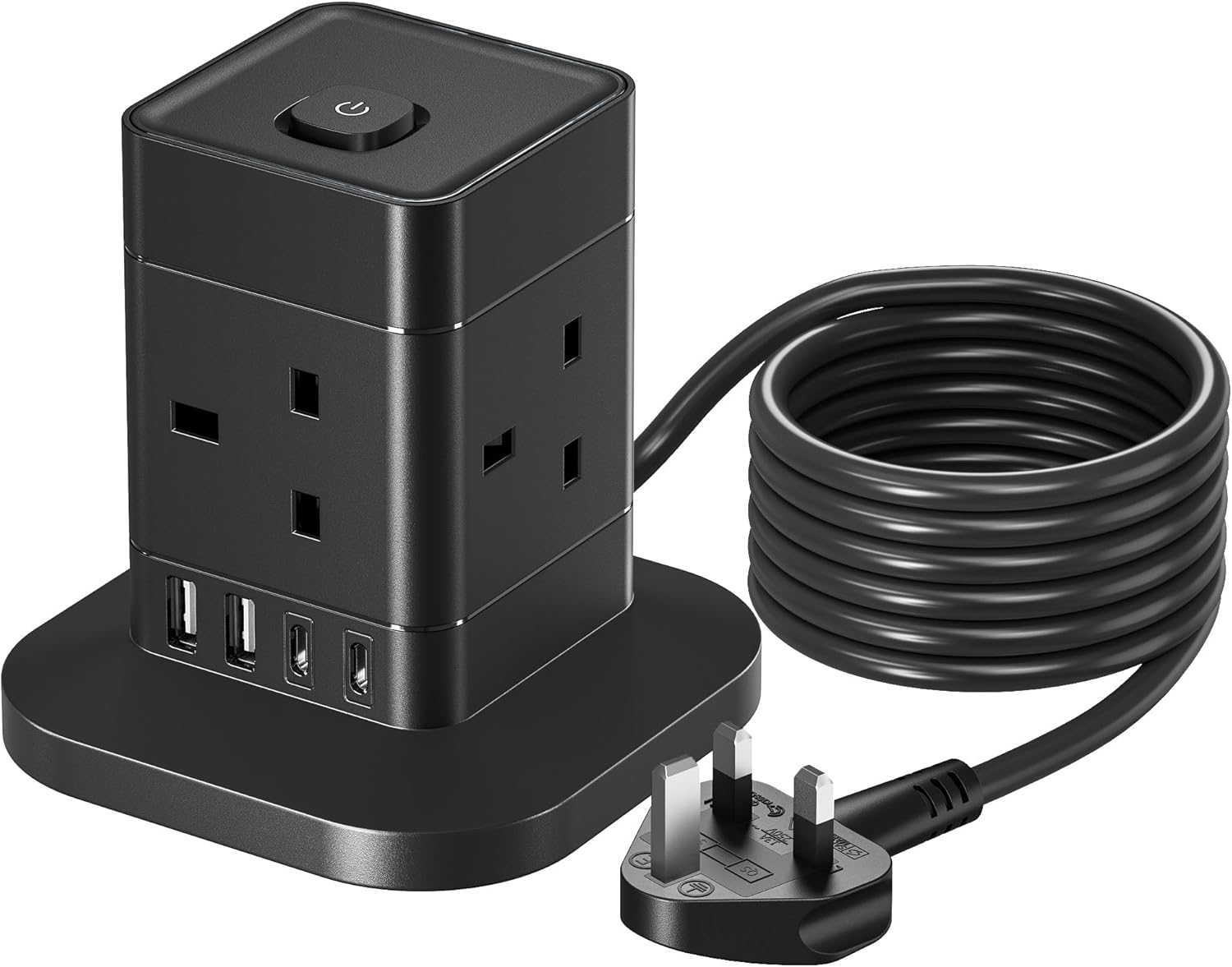 3M Cube Extension Lead with USB C – 4-way plug extension with 4 USB ports (2 USB A & 2 USB C)