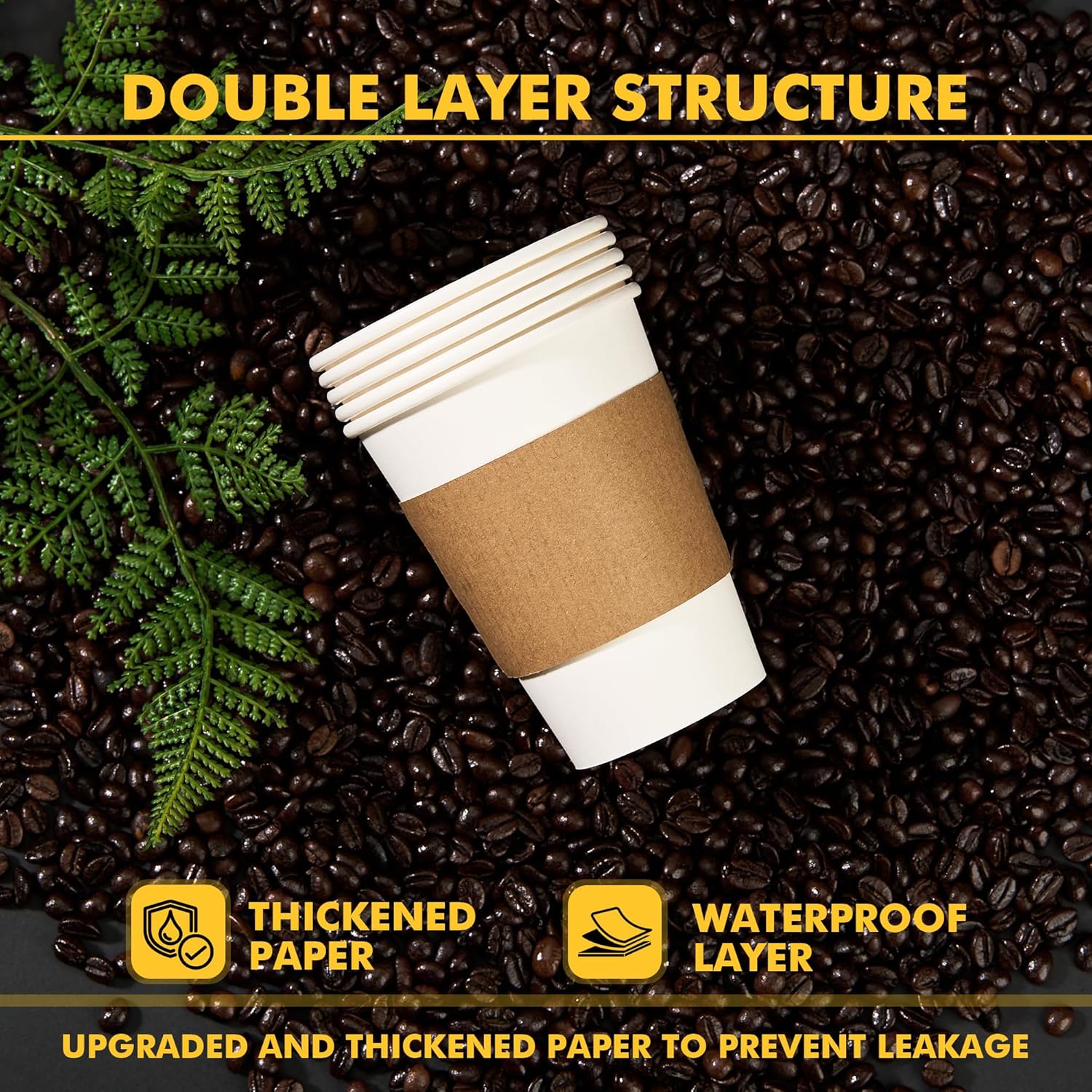 Thumbnail 5 de RACETOP 12 oz Disposable Paper Coffee Cups (100 Pack) with Lids, Sleeves & Stirring Sticks