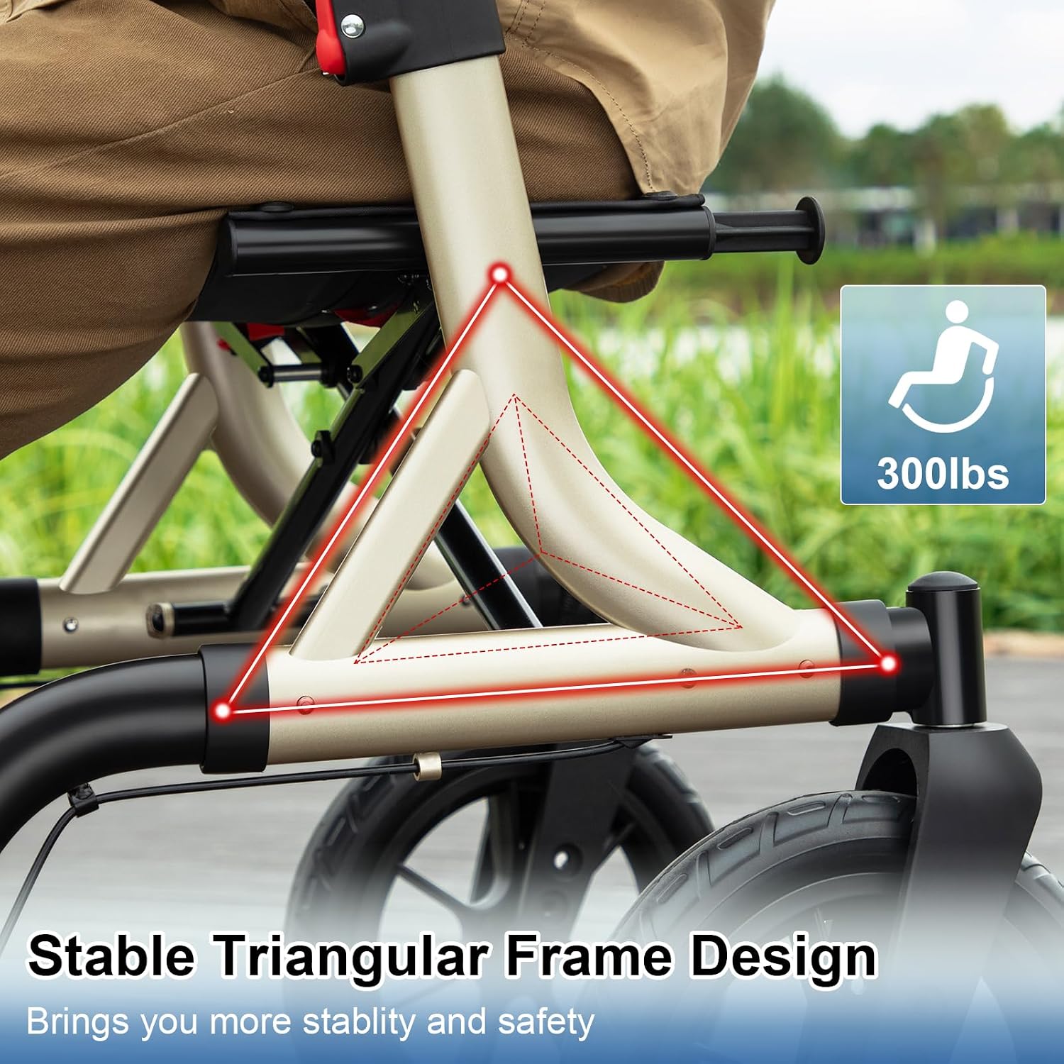 Detalle de MAXWALK RL-A42093W12 Rollator Walker with Seat, 12-Inch Wheels, Gold
