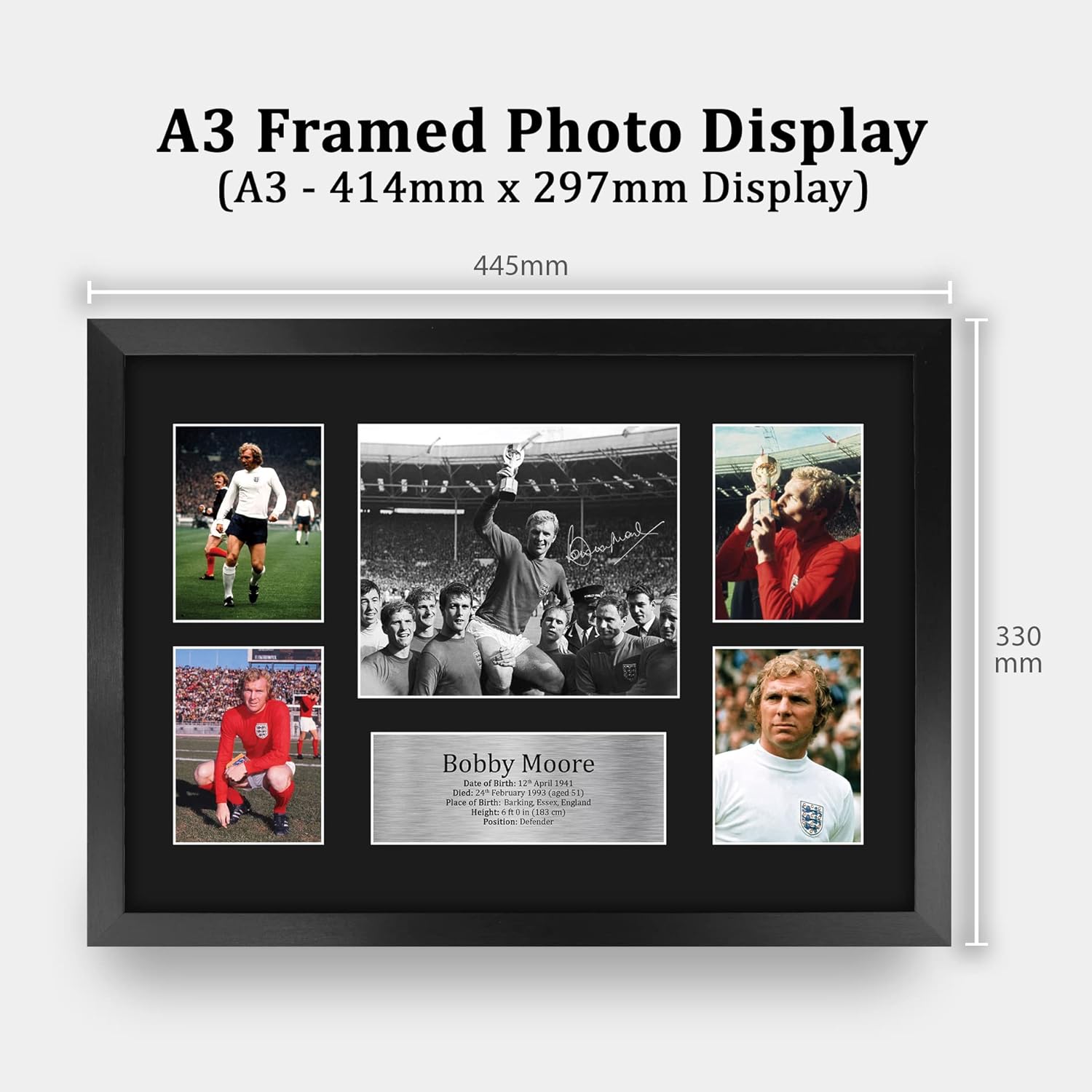 Thumbnail 1 de HWC Trading A3 Bobby Moore England framed autograph-style print (330x445mm) – gift-ready football memorabilia
