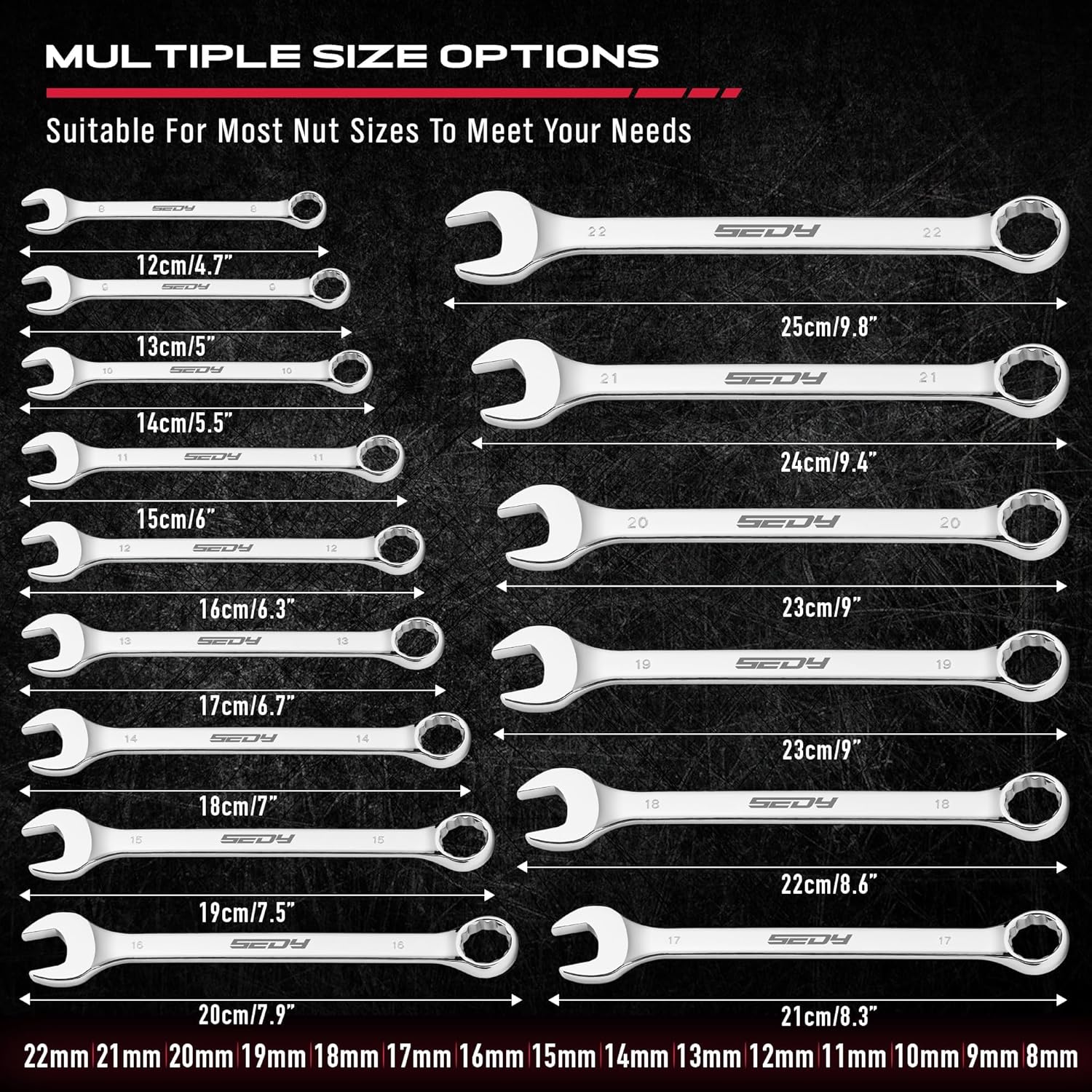 Thumbnail 4 de SEDY 81061 30-Piece Combination Wrench Set, SAE and Metric, 12-Point