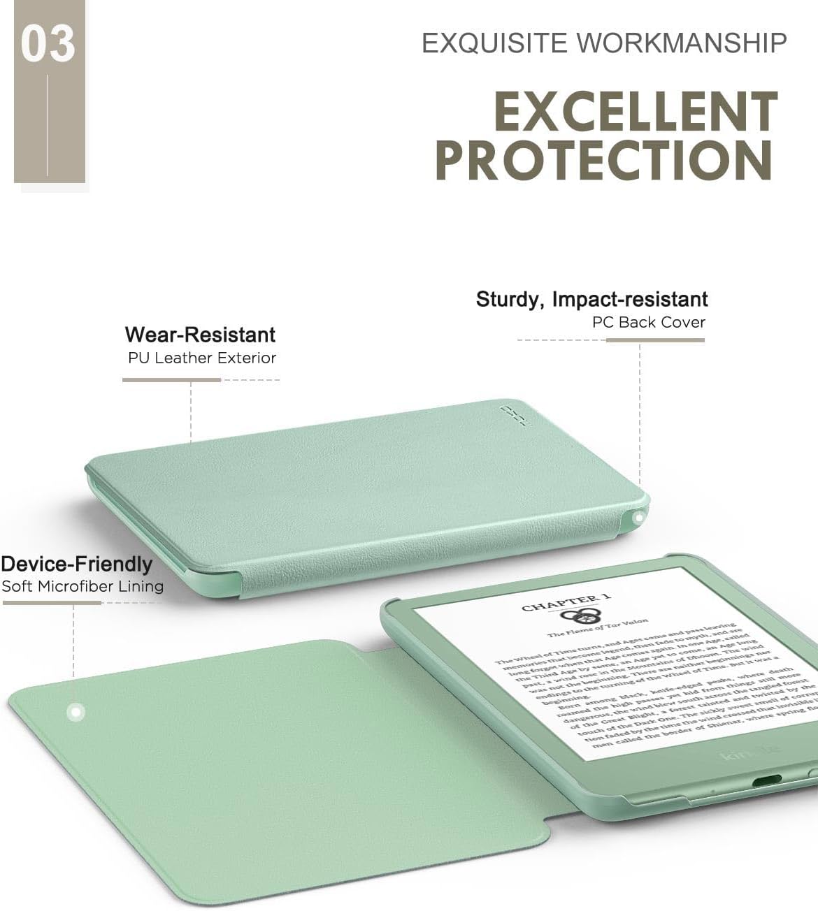 Detalle de MoKo Case for 6-inch Kindle Basic 11th Gen (2024/2022), Matcha, Auto Wake/Sleep