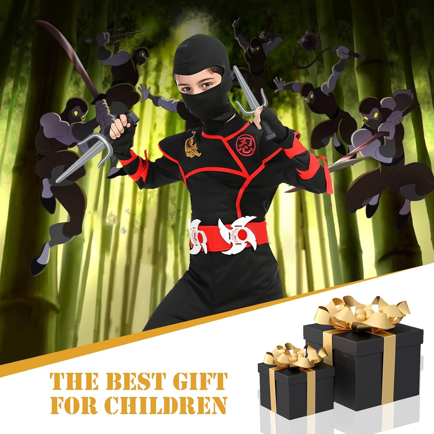 Thumbnail 5 de Aomig Vestito Ninja per Bambini – Costume completo con accessori in plastica e schiuma