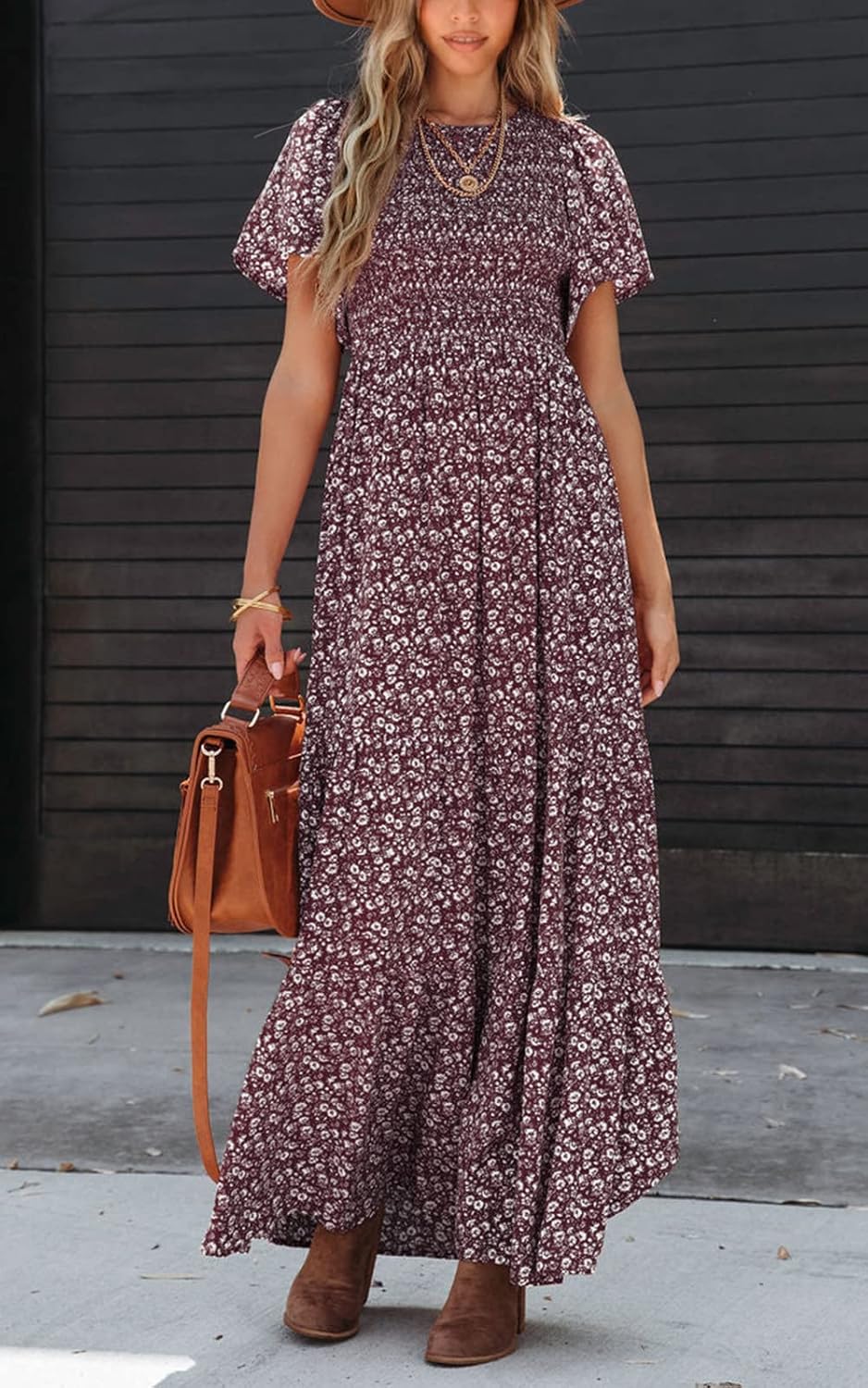 Thumbnail 3 de PRETTYGARDEN Women’s 2026 Summer Boho Floral Smocked Tiered Maxi Dress (Flutter Short Sleeves)