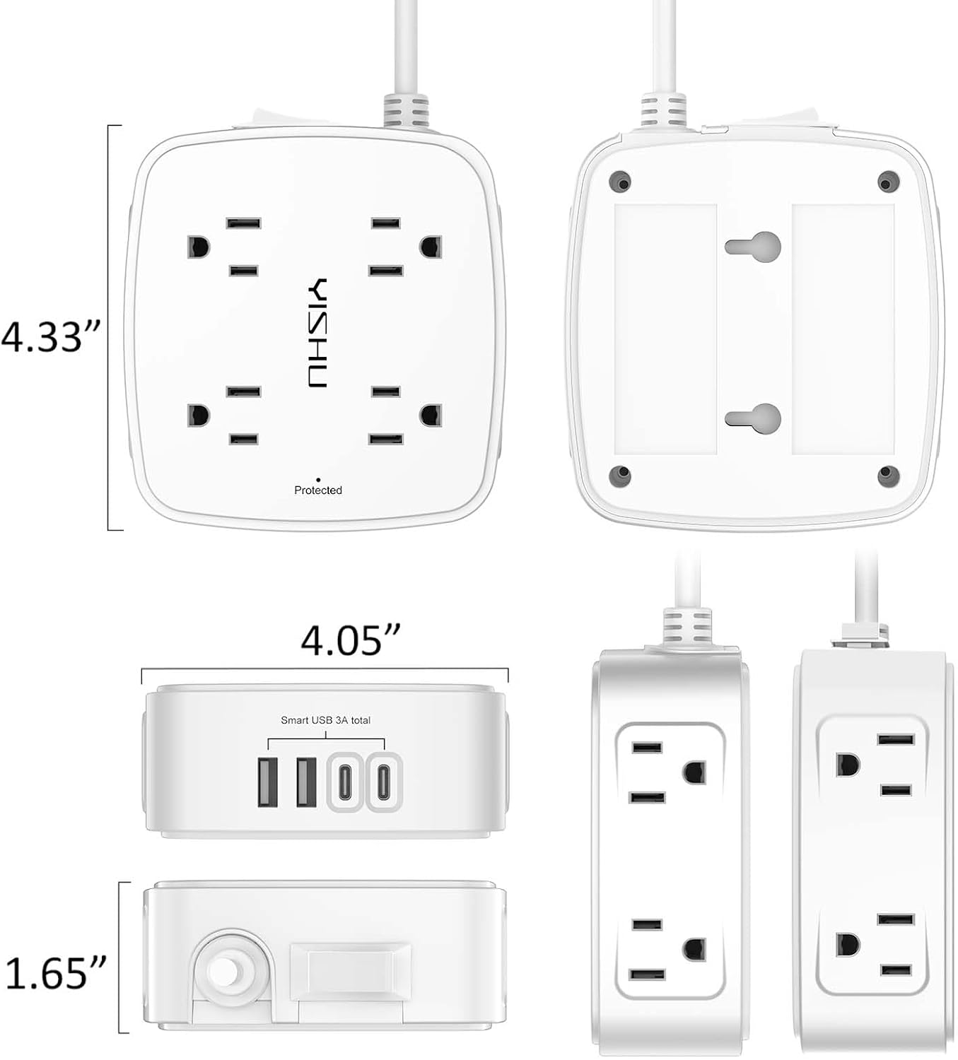 Thumbnail 6 de YISHU 6Ft Surge Protector Power Strip with 8 Widely Spaced Outlets & 4 USB Ports