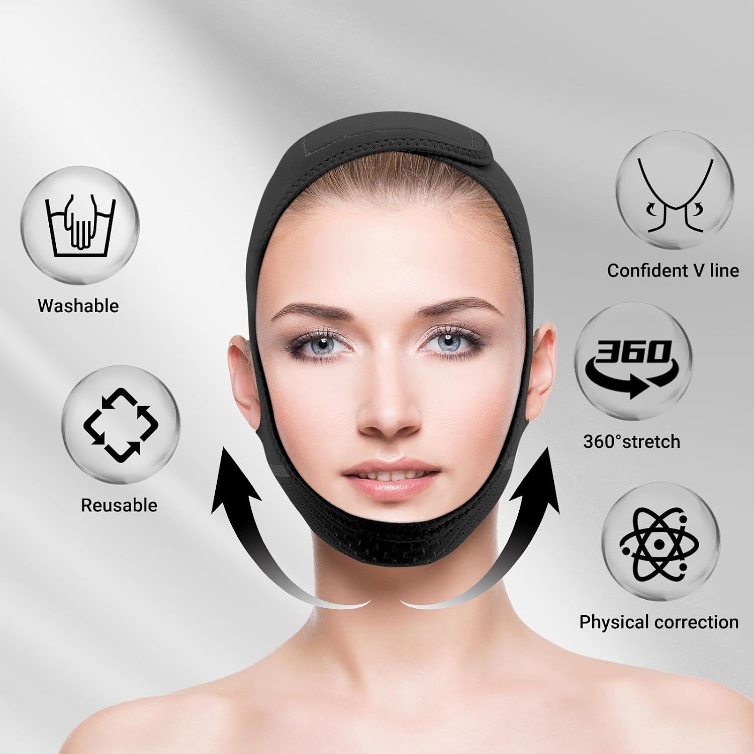 Thumbnail 3 de Juskaa Reusable V-Line Lifting Mask with Chin Strap, Black, Size M