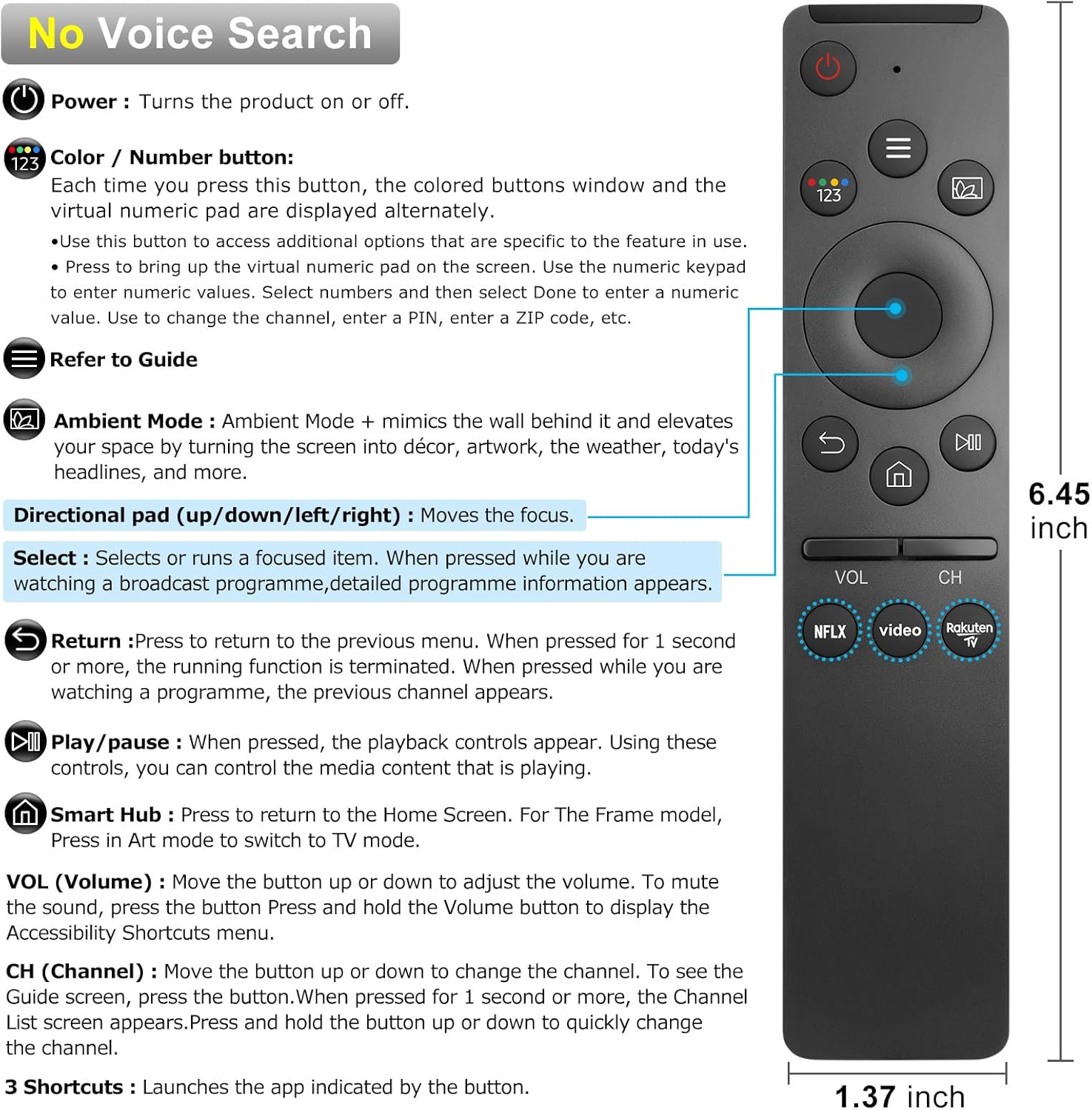 Thumbnail 5 de Télécommande universelle de remplacement pour Samsung Smart TV (QLED, UHD, SUHD) – compatible séries et références indiquées