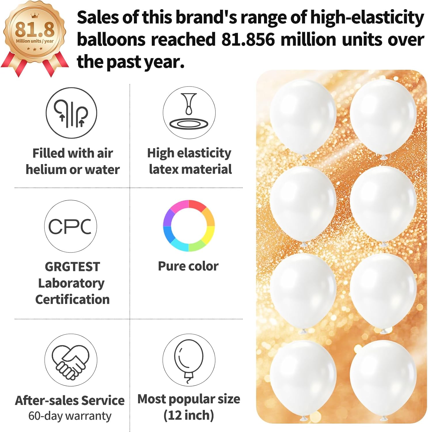 Thumbnail 1 de 110pcs Pearl White 12-inch Latex Balloons with 2 Ribbons