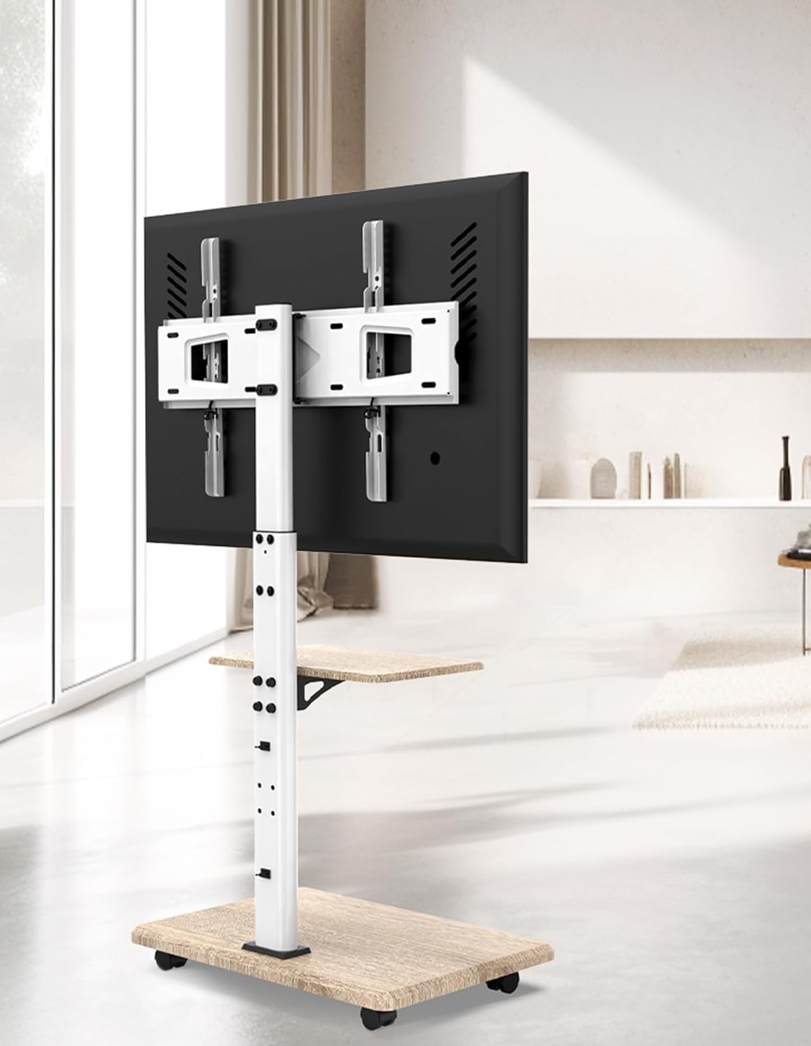 Thumbnail 1 de XTRARM Delphos Support TV Mobile sur roulettes avec socle en bois, 32 à 70 pouces, VESA jusqu’à 600x400