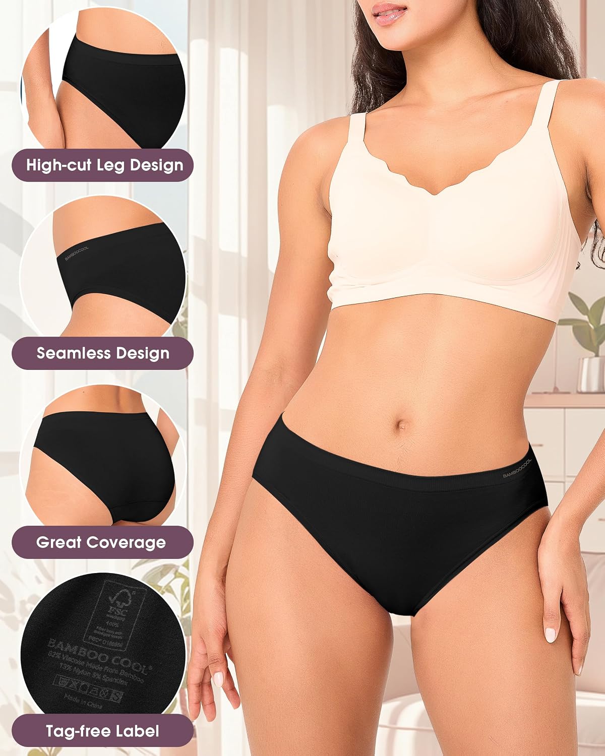Detalle 2 de Bamboo Cool Women's Mid-Waisted Briefs ⚙