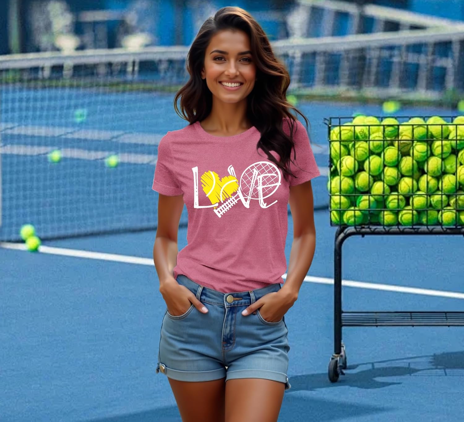 Detalle de Qskall Women's Tennis Heart T-Shirt: Soft, Sporty Style for Everyday Wear