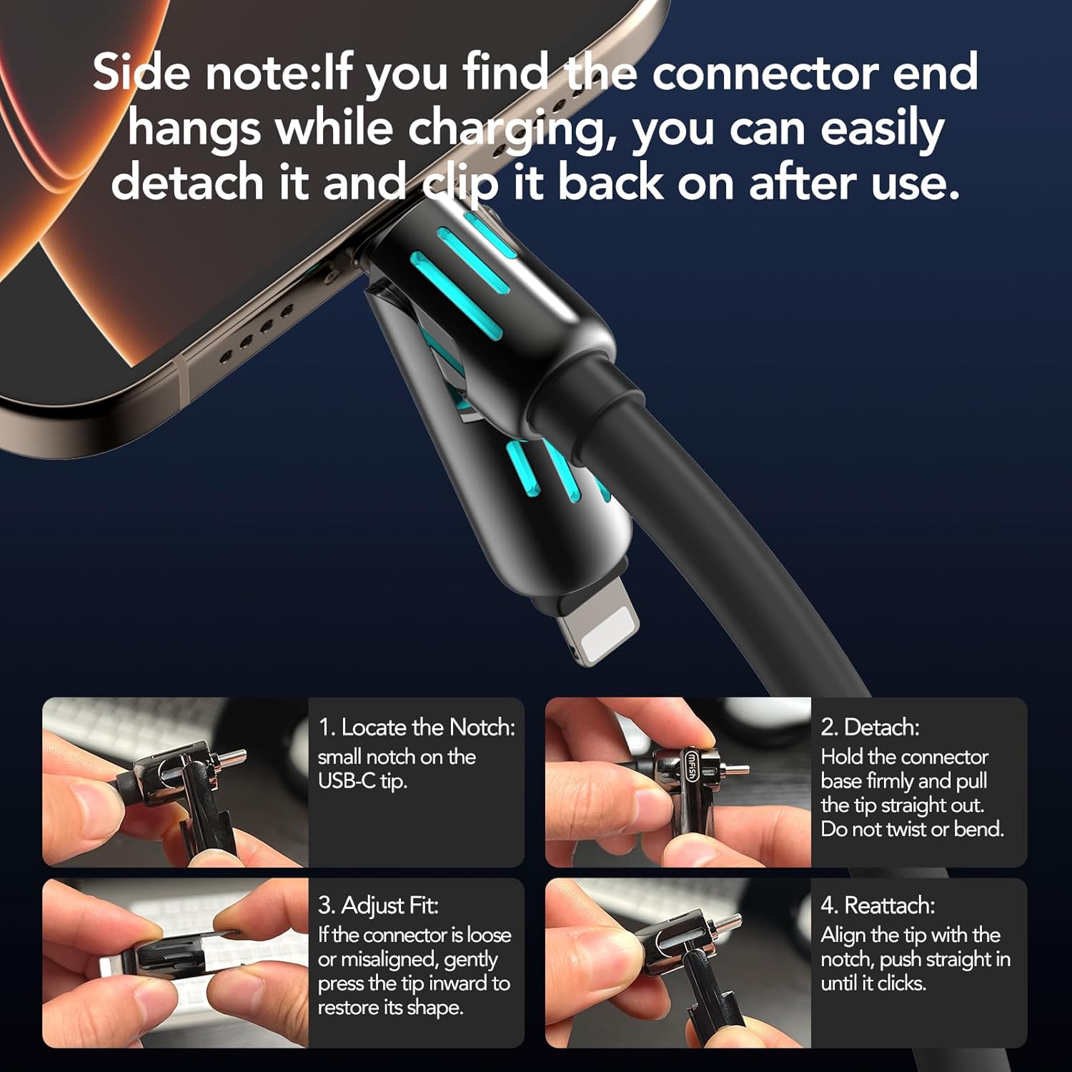 Thumbnail 3 de MFish 240W 4-in-1 Charging Cable (10FT) with Carrying Case, USB-A & USB-C to USB-C/Lightning