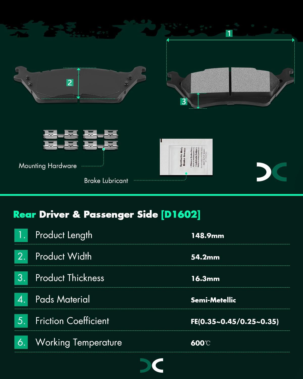 Thumbnail 3 de SCITOO D1414 D1602 Front & Rear Brake Pads Set for Ford F-150 (2012-2020)