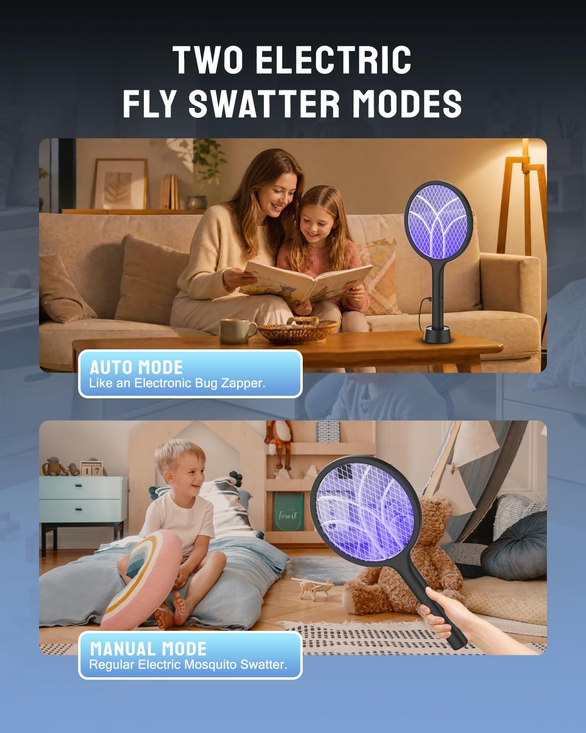 Detalle de Mosiller DWP08 Electric Fly Swatter and Bug Zapper, 4000V, Rechargeable