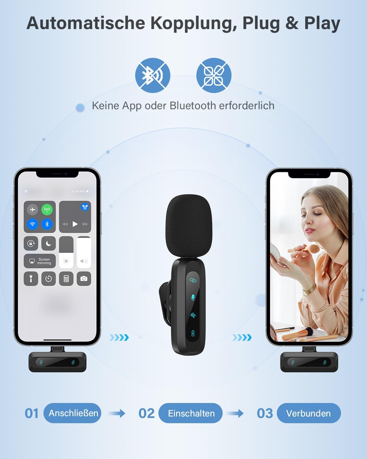 Detalle 2 de WARM BOX Kabelloses Lavalier-Mikrofon – Komplettset für iPhone, iPad und Android mit Rauschunterdrückung