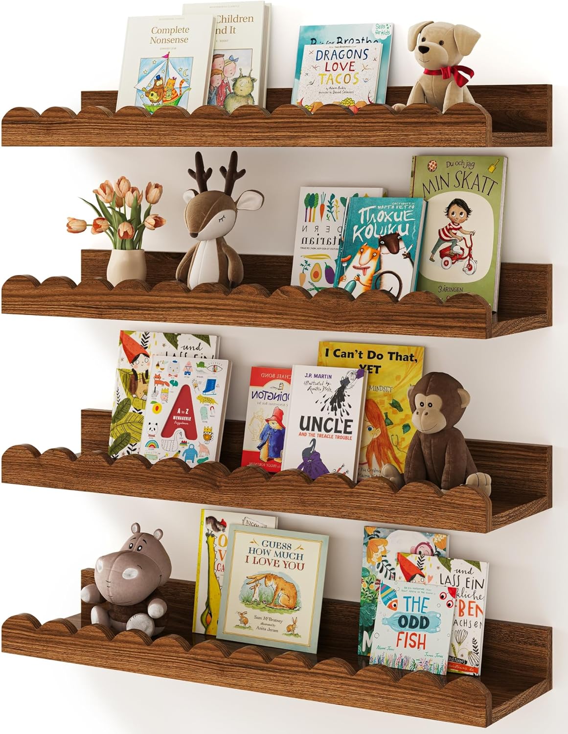 Thumbnail 6 de Shario Nursery Book Shelves (4-Pack) White Floating Wall Shelves for Kids Rooms