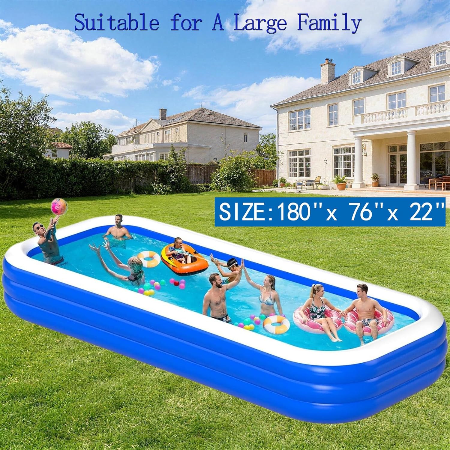 Detalle de Extra Large Inflatable Pool for Adults (180" x 76" x 22") with Pump – Oversized Backyard Splash