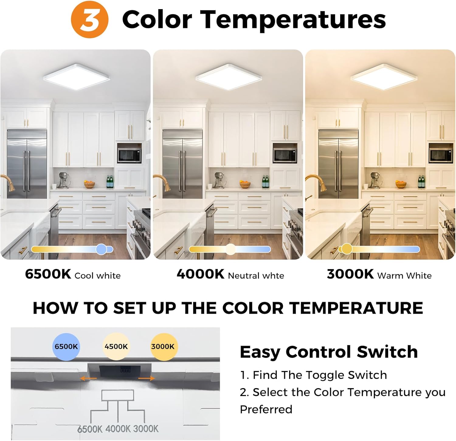 Thumbnail 3 de slochi 2Pack LED Ceiling Light (IP54) 3 colour temperatures 3000K/4000K/6500K, slim square bathroom & utility light