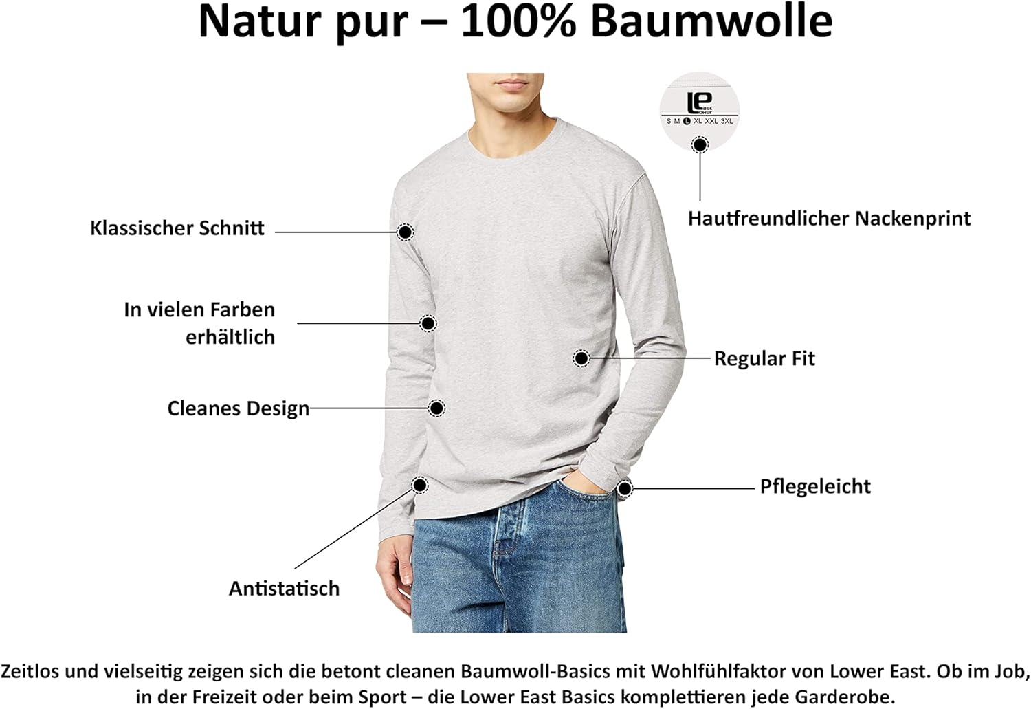 Thumbnail 4 de Lower East Basic Rundhals Langarmshirt 3er Pack