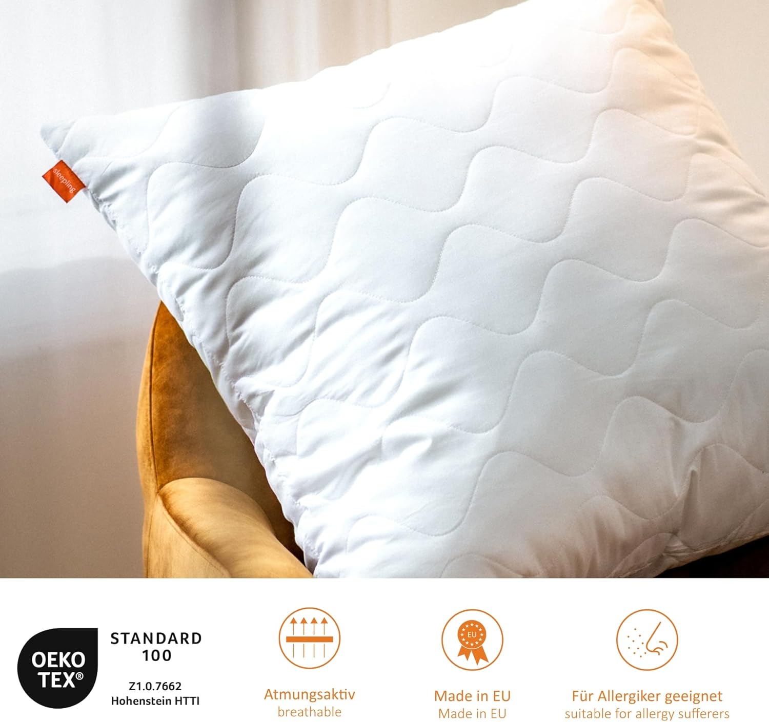 Thumbnail 2 de sleepling 197484 Oreiller extra ferme 65 x 65 cm (lavable jusqu’à 60 °C, OEKO‑TEX 100)