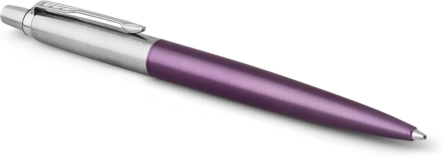 Detalle de Parker Jotter Penna a Sfera | Dettagli Cromati, Confezione Regalo, 2 Pezzi in Nero – Punta Media