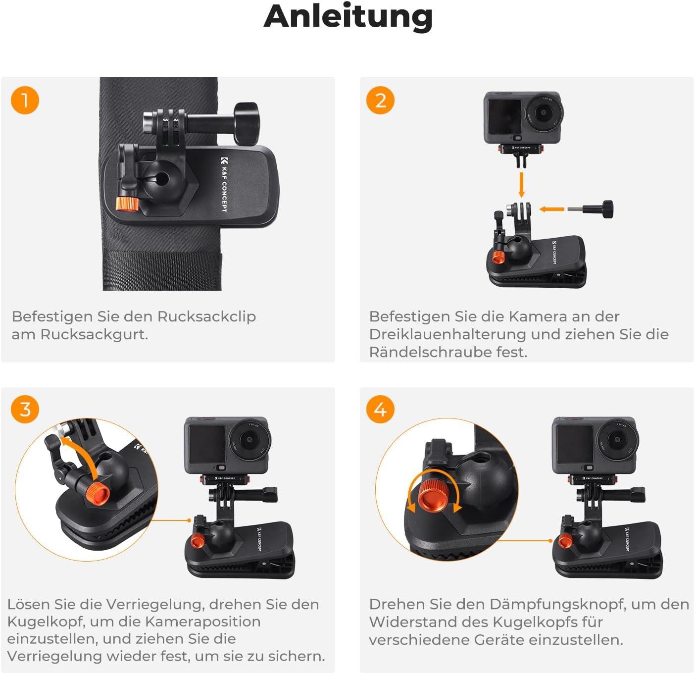 Thumbnail 6 de K&F CONCEPT Magnetische Rucksack Clip-Halterung | vielseitige POV-Kamera-Halterung mit 360° Kugelkopf