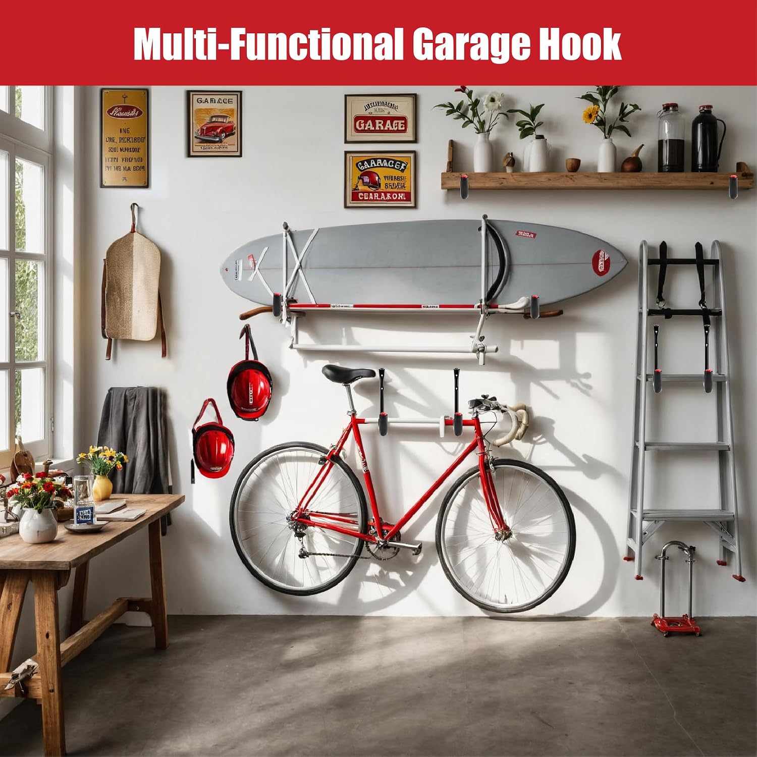Detalle de Sinoer Garage Wandhaken zum Schrauben (25 x 23 cm), 10 Stück – schwere Garagen- und Gerätehalter