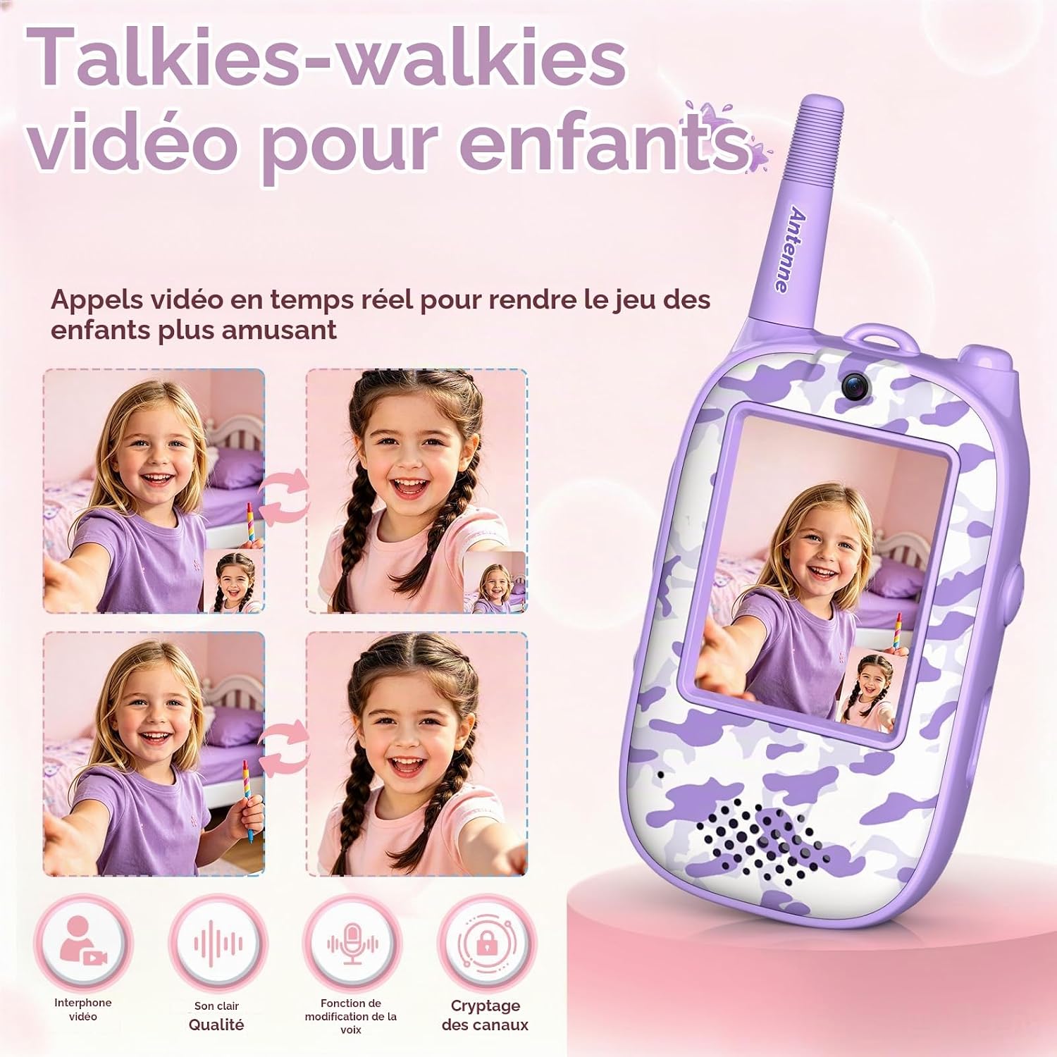 Detalle 2 de JUAUO CH7X video-walkietalkies voor kinderen, set van 2 met kleurenscherm