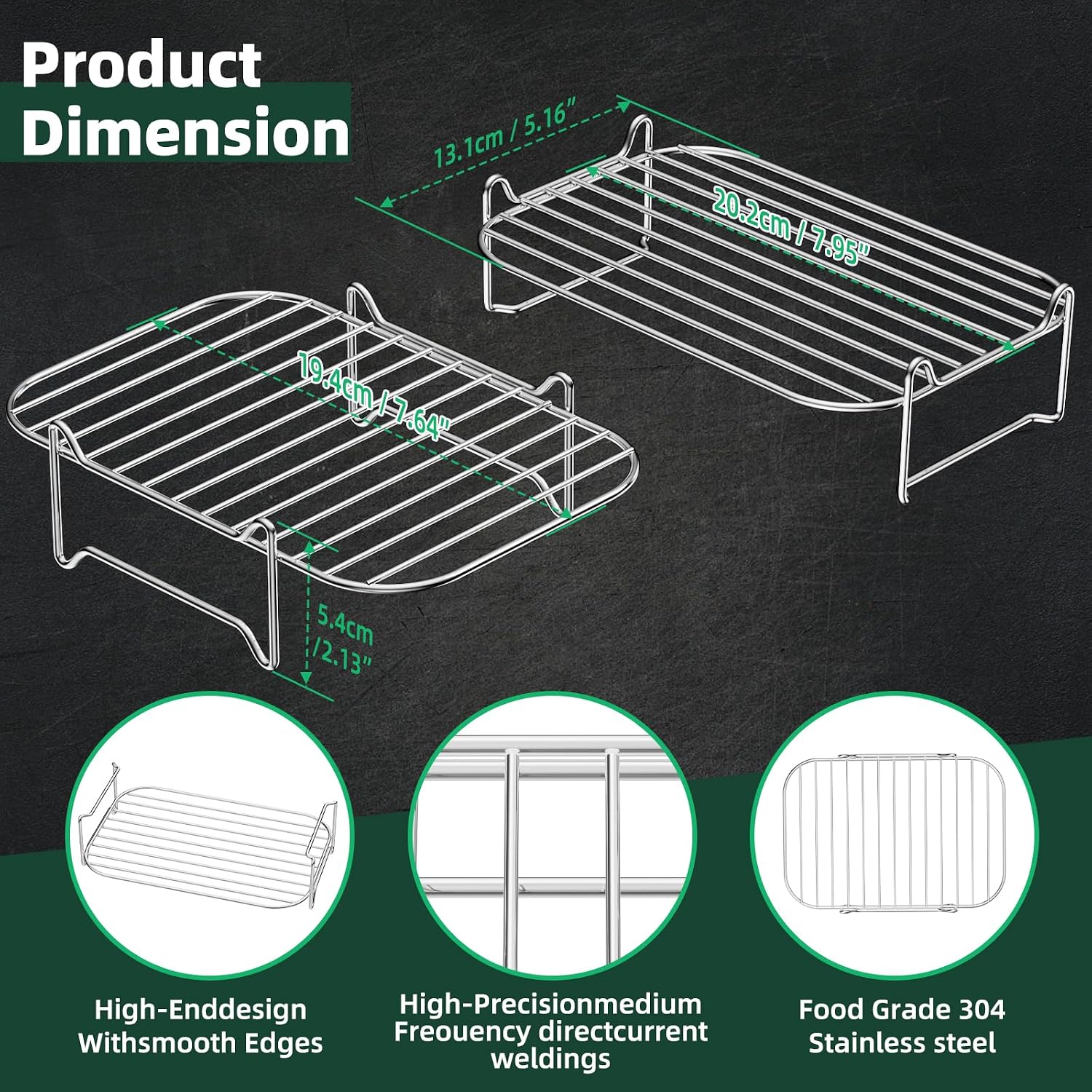 Detalle de PETHREE PT-GJP-XX-2508120 Air Fryer Rack, 2-Piece 304 Stainless Steel
