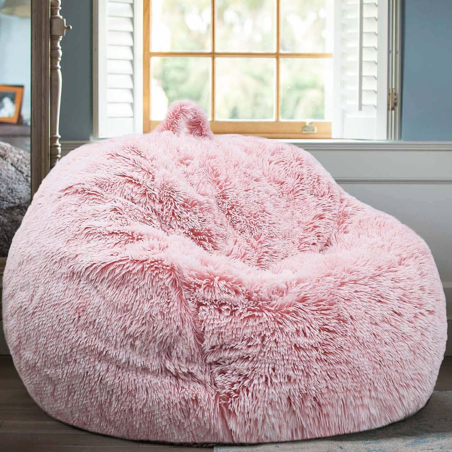 Kisoy KQ-001DPinkL Stuffed Animal Storage Bean Bag Cover, Faux Fur, Dusty Pink