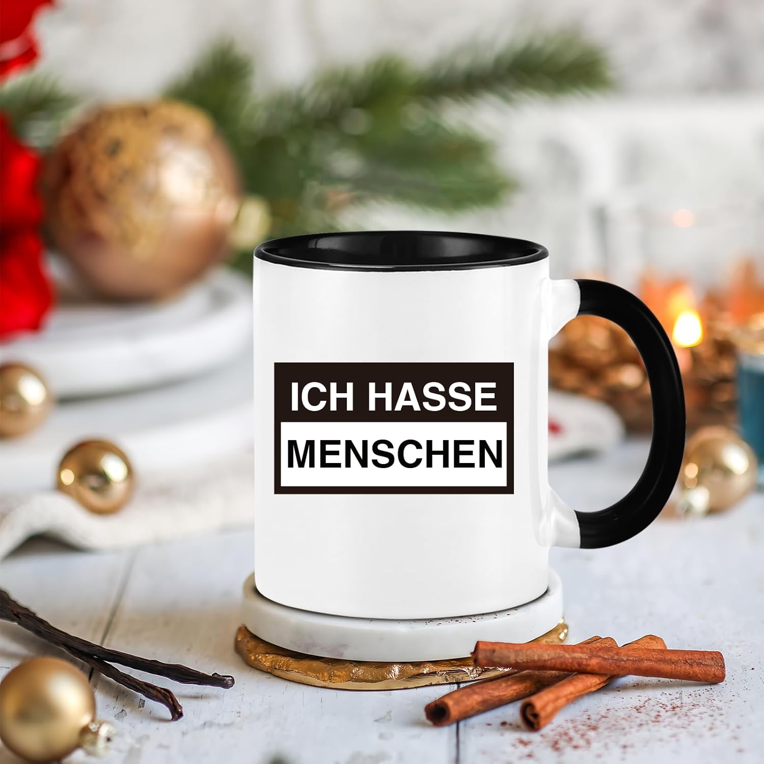 Thumbnail 4 de Diztoud Ich Hasse Menschen Tasse – 325 ml, schwarze Keramik mit Spruch