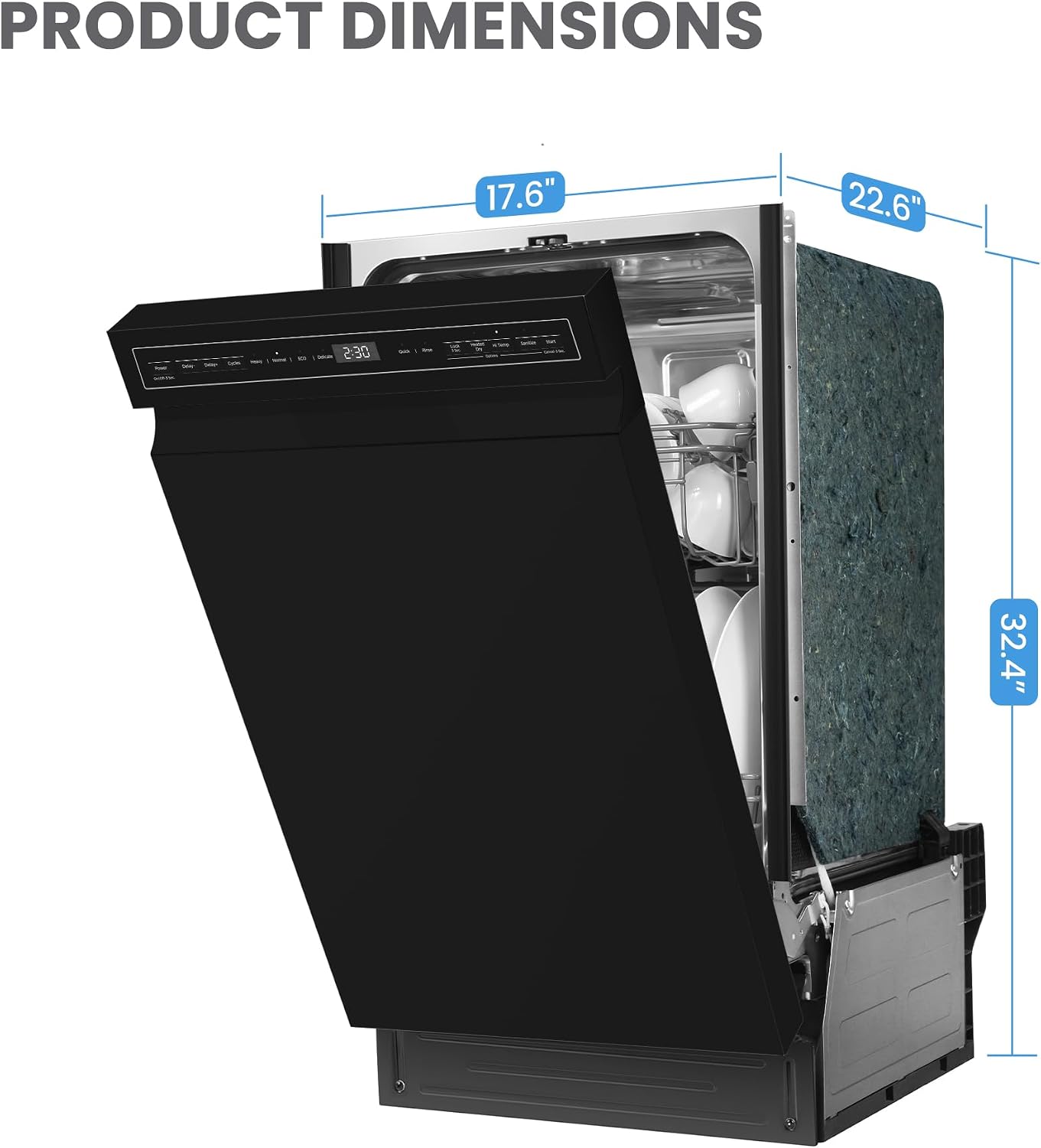 Detalle de COMFEE' CDF18A2BBB 18-Inch Built-In Dishwasher, Black, 8 Place Settings