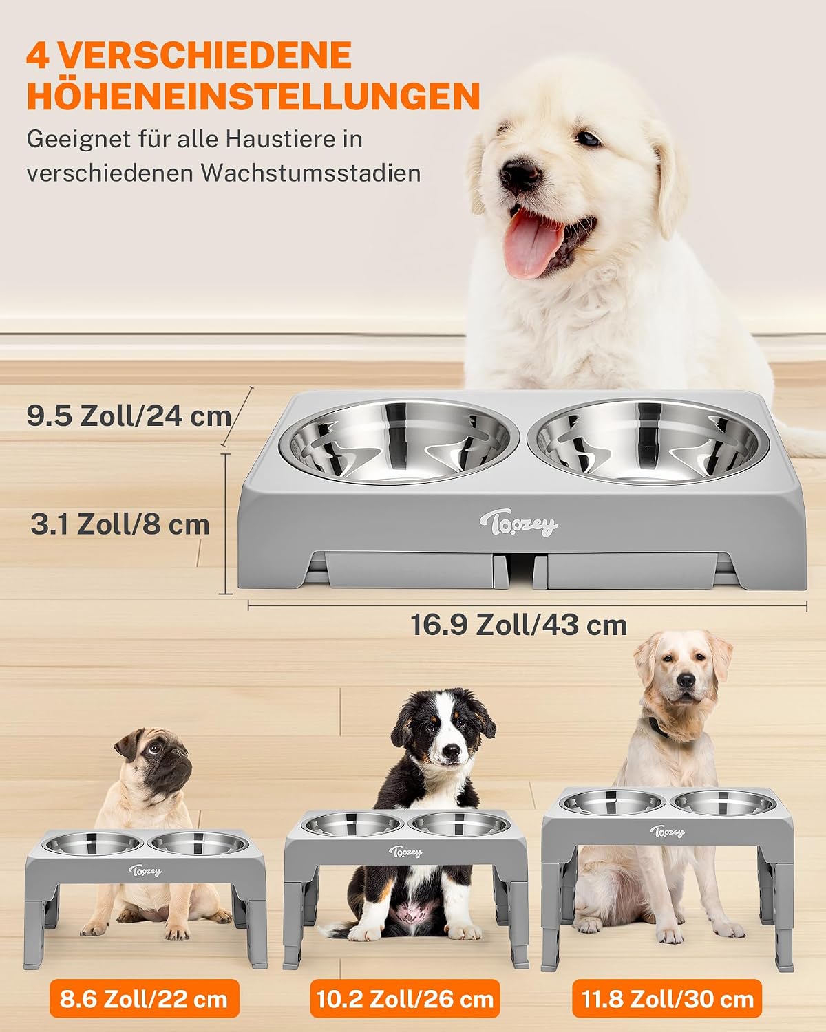 Detalle 2 de Toozey Hundenapf Futterstation 2×1200 ml