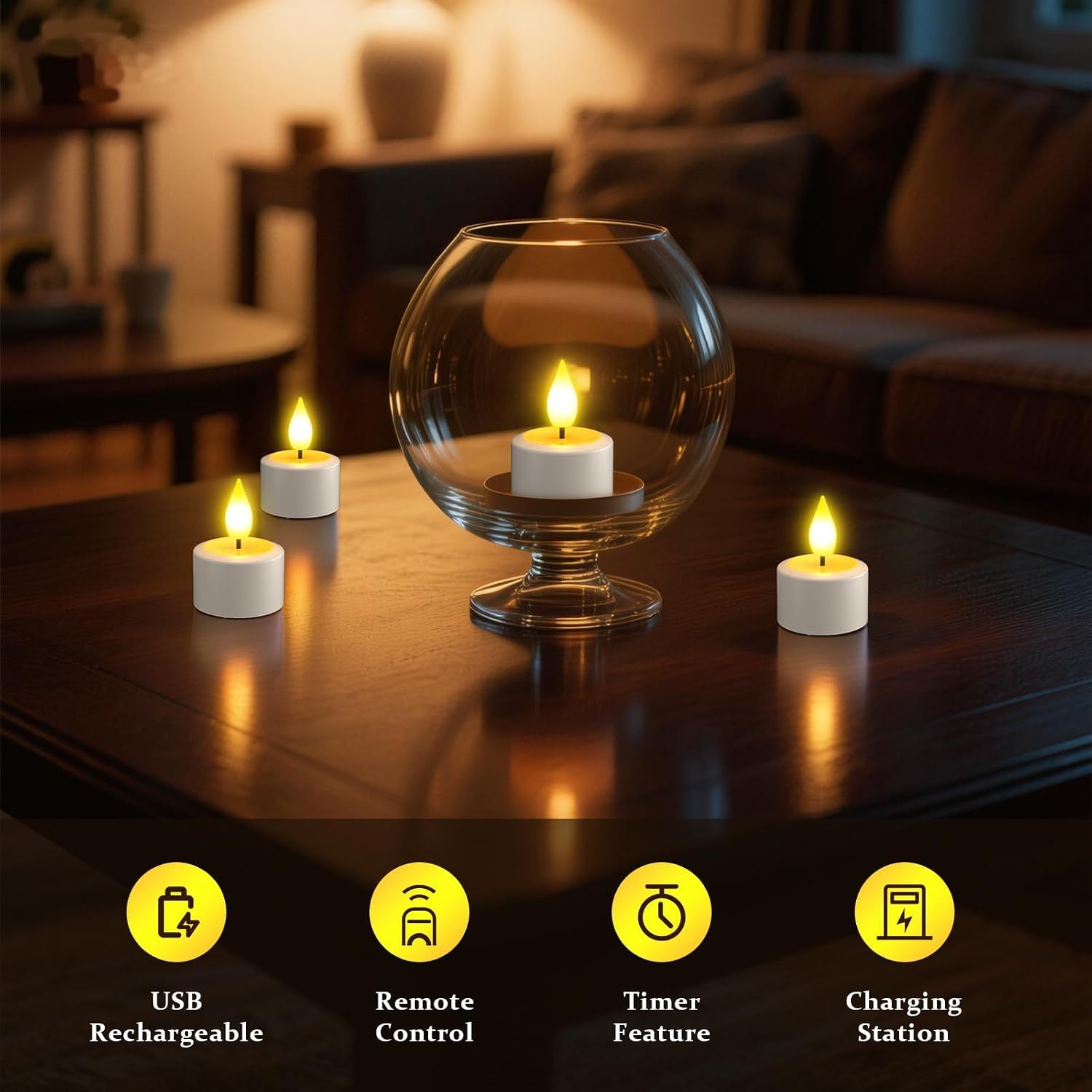 Detalle 2 de SoulBay LC004RS_6pcs Rechargeable LED Tea Lights, 6-Pack with Remote