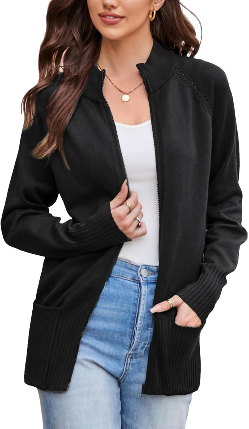 Detalle de GRACE KARIN Women's Knit Cardigan with Stand Collar