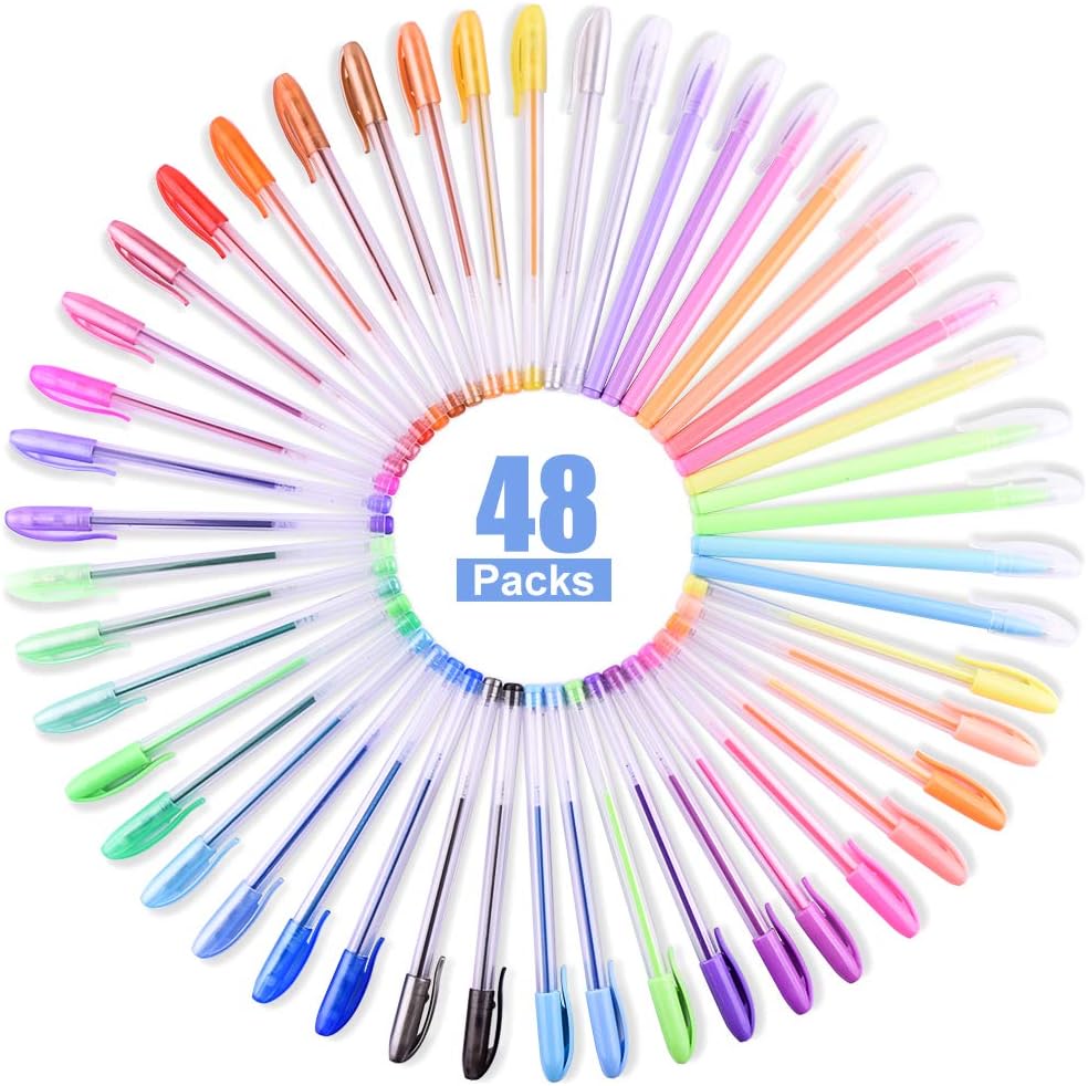 Detalle 2 de Gurkkst 48-Pack Colour Gel Ink Pens Set: 12 Metallic, 12 Glitter, 12 Neon & 12 Water Chalk