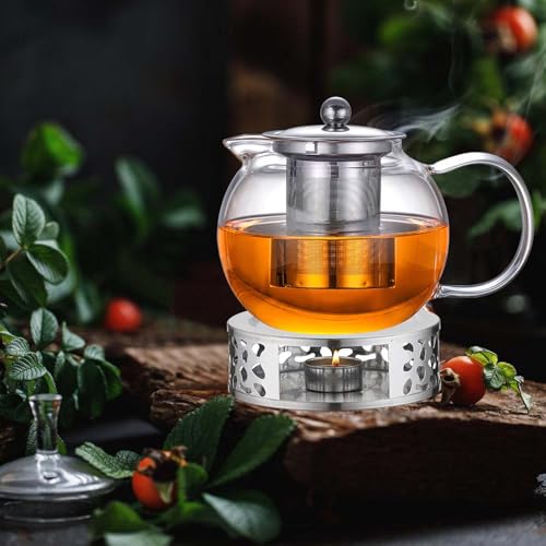 Thumbnail 6 de GBKDQQ Glas Teekanne mit Stövchen Set, 1300 ml – Borosilikatglas, Siebeinsatz & Teelichtofen