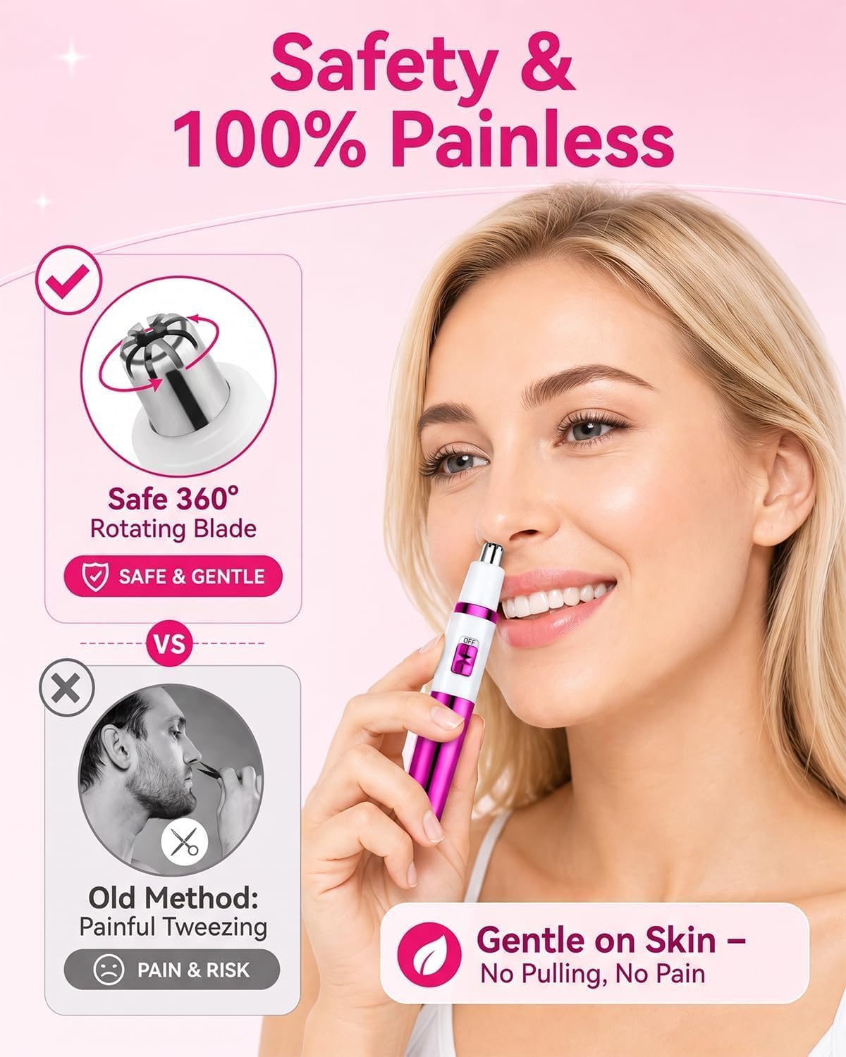 Detalle de NUMIFUN C421-ZZCDE neushaartrimmer voor dames, waterdicht, 6500 tpm