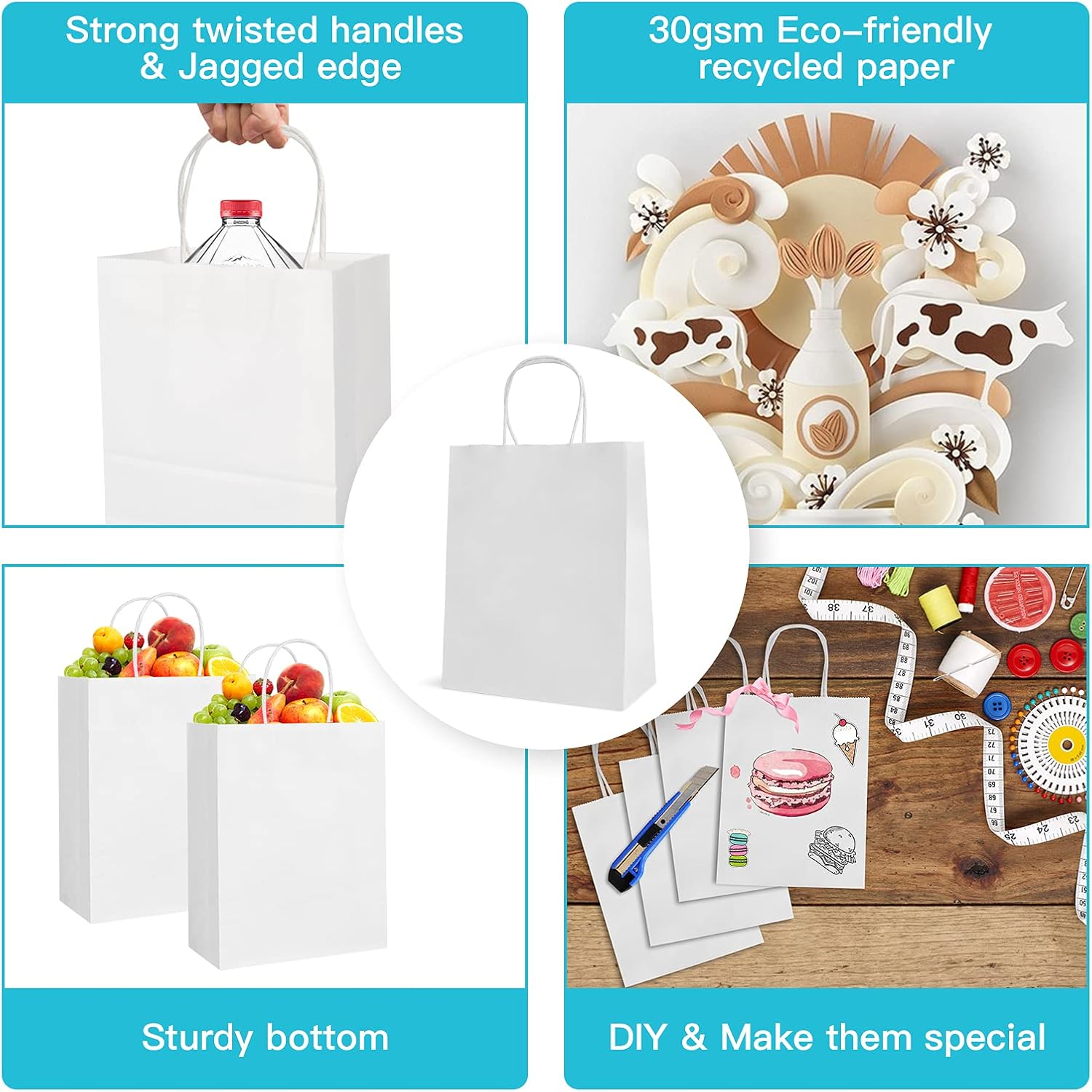 Detalle de HAUSPROFI 25pcs Kraft Paper Bags with Twisted Handles, 27x21x11cm, 130gsm – Sturdy Gift & Party Bags