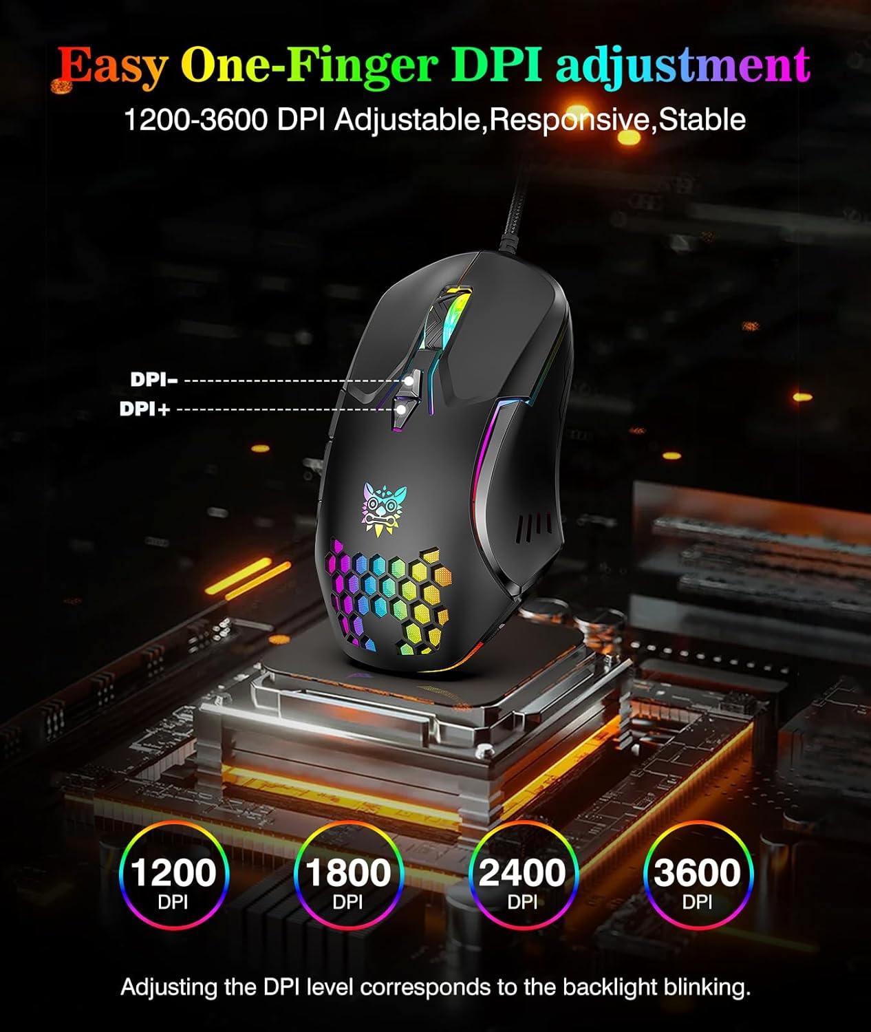 Detalle 2 de Wired PC Gaming Mouse 7-button, Adjustable DPI 🖱