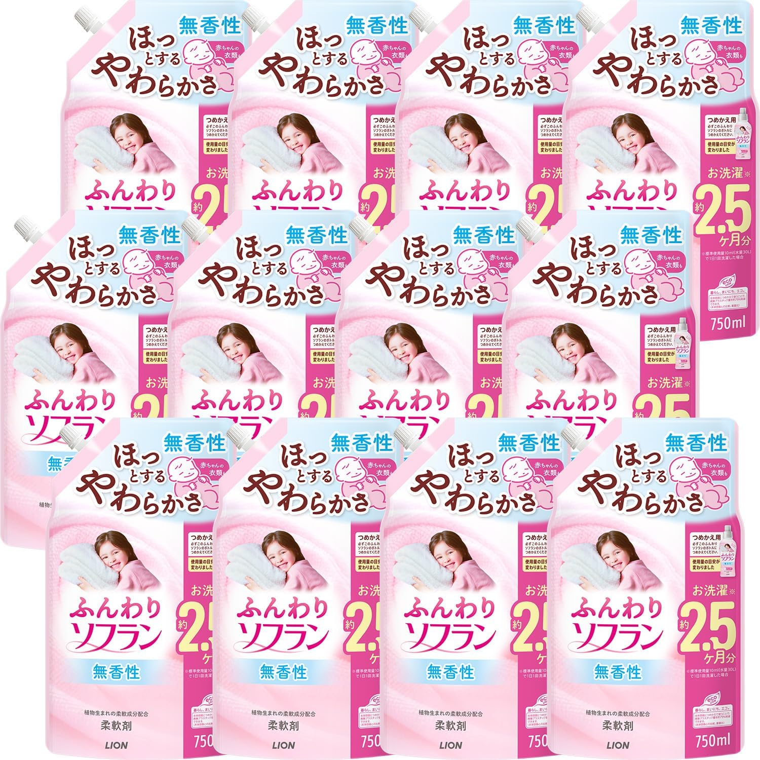 Detalle de ソフラン 4904740688930 ふんわりソフラン 無香性柔軟剤 詰替用 750mL×12個