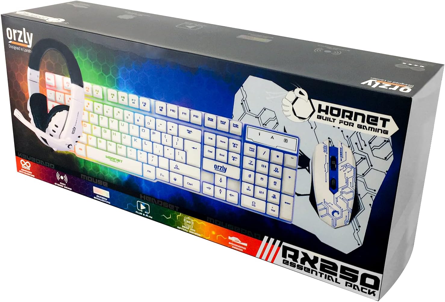 Detalle 2 de Orzly Hornet RX-250 4‑in‑1 White Gaming Bundle