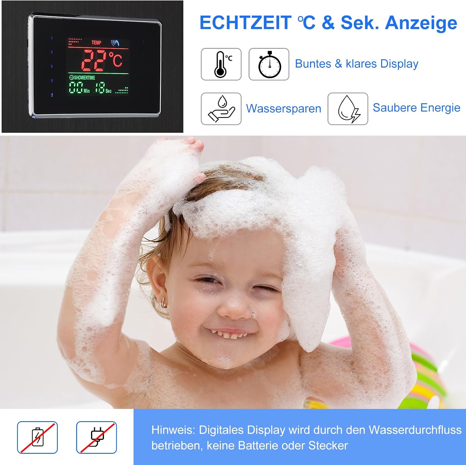 Detalle de KEOKBON Duschpaneel LED batteriefrei