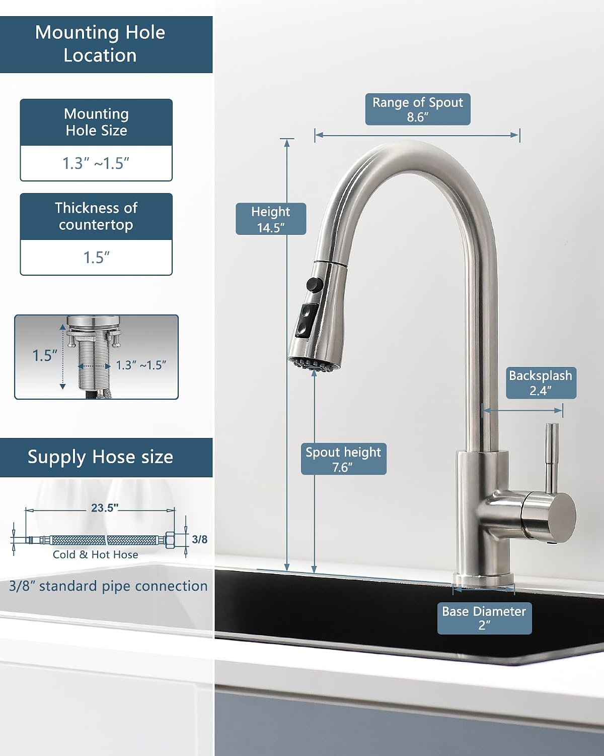 Detalle 2 de GIMILI Kitchen Faucet Pull Down Sprayer 14.5